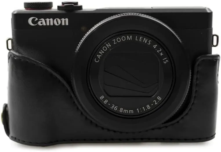 Rieibi G7X II/G7X III Leather Camera Case - Vintage Black Beauty Case with Strap for Canon PowerShot G7 X Mark II/III DSLR