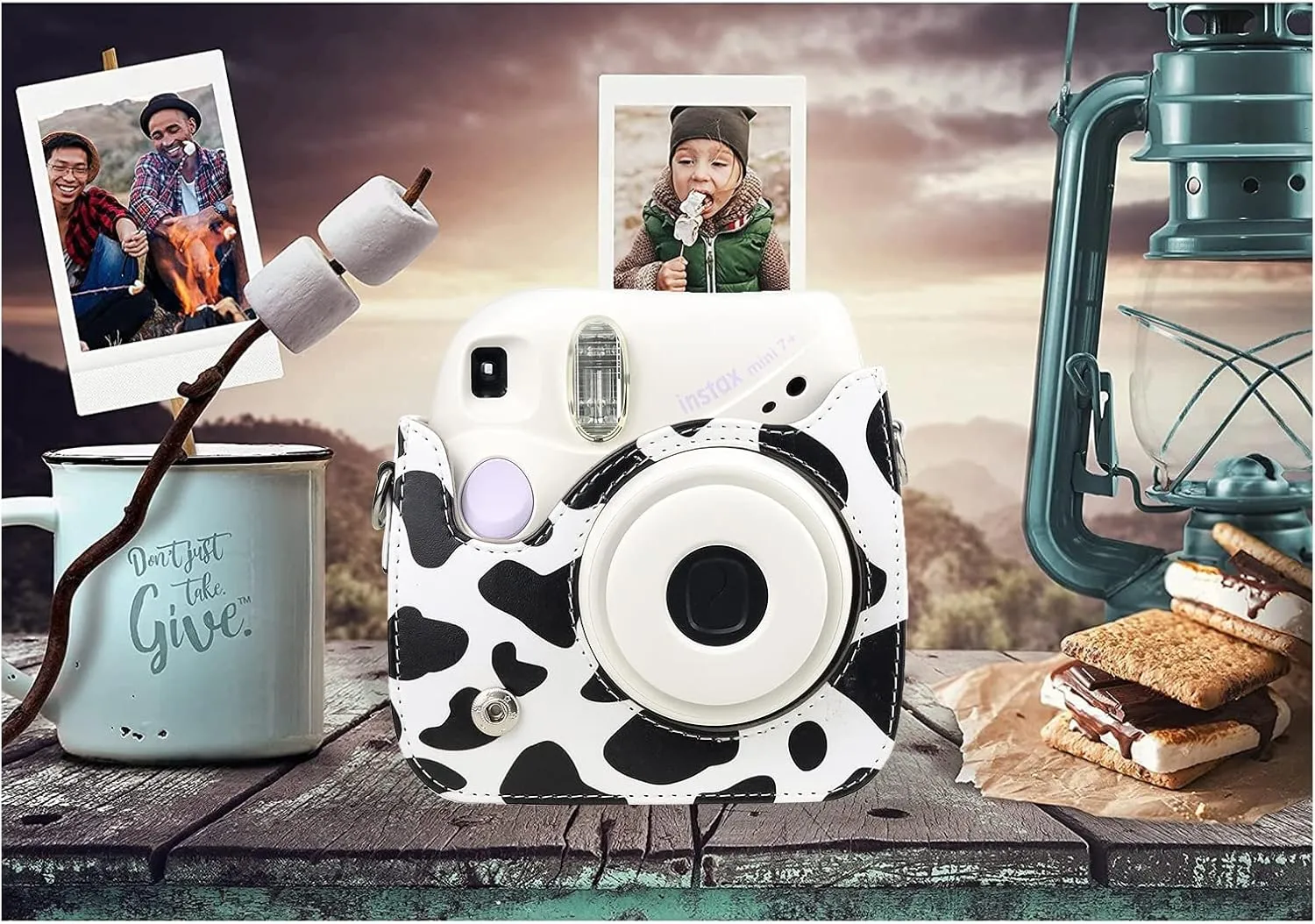 Rieibi PU Leather Mini 7  Case, Protective Case for Fujifilm Instax Mini 7  Instant Camera with Adjustable Shoulder Strap (Milk)