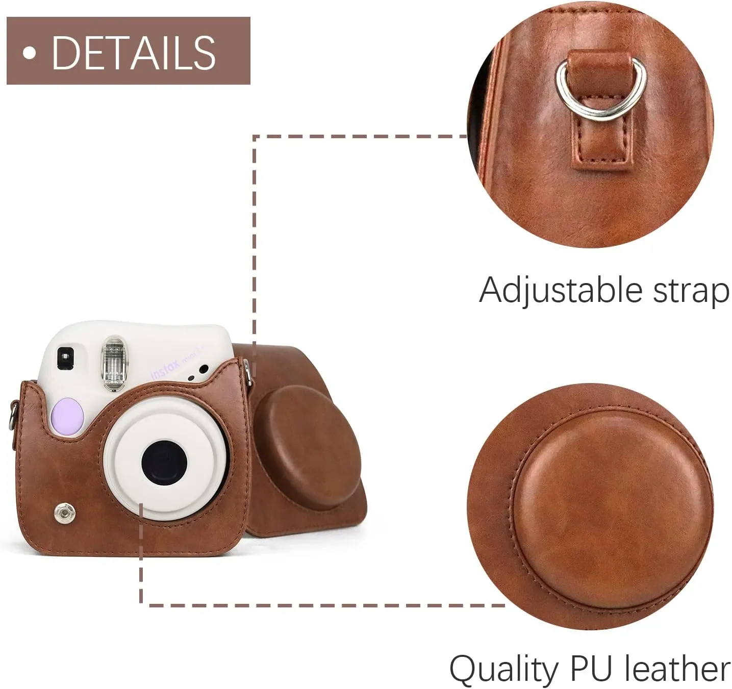 Rieibi PU Leather Mini 7  Case, Protective Case for Fujifilm Instax Mini 7  Instant Camera with Adjustable Shoulder Strap
