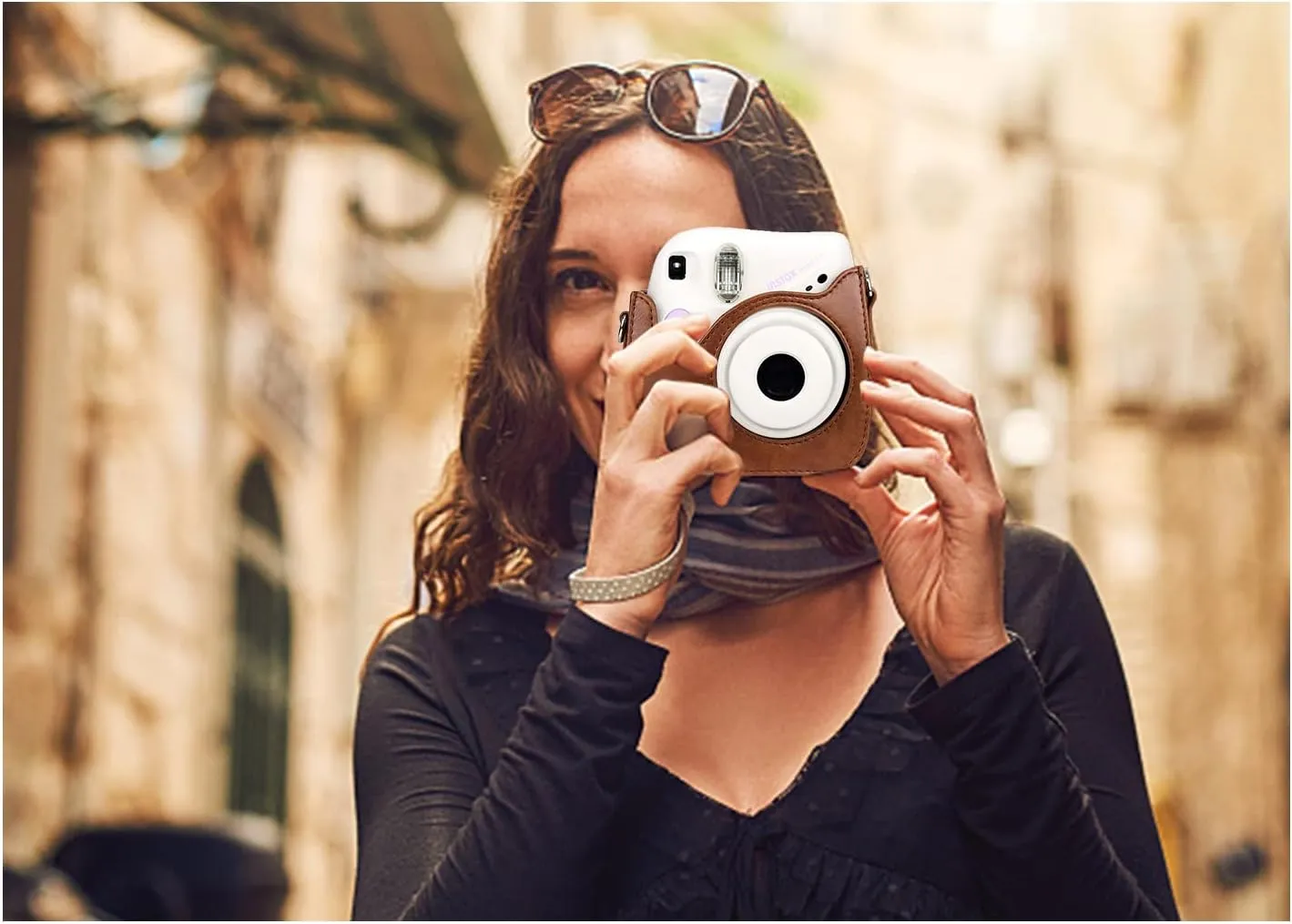 Rieibi PU Leather Mini 7  Case, Protective Case for Fujifilm Instax Mini 7  Instant Camera with Adjustable Shoulder Strap