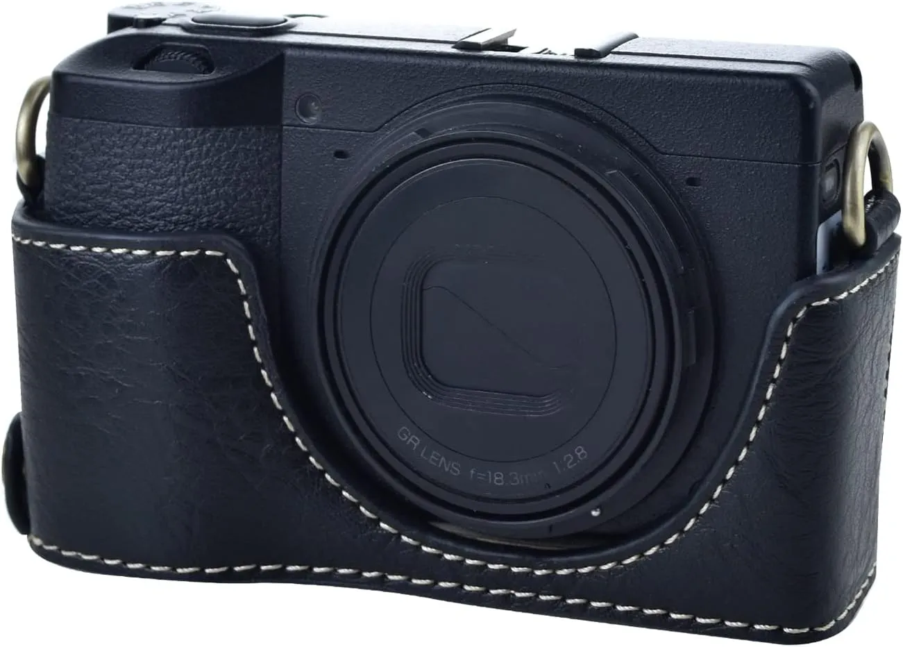 Rieibi Ricoh GR III/GR IIIx Vintage PU Leather Camera Case - Protective With Strap for GRIII GR3 DSLR - Black