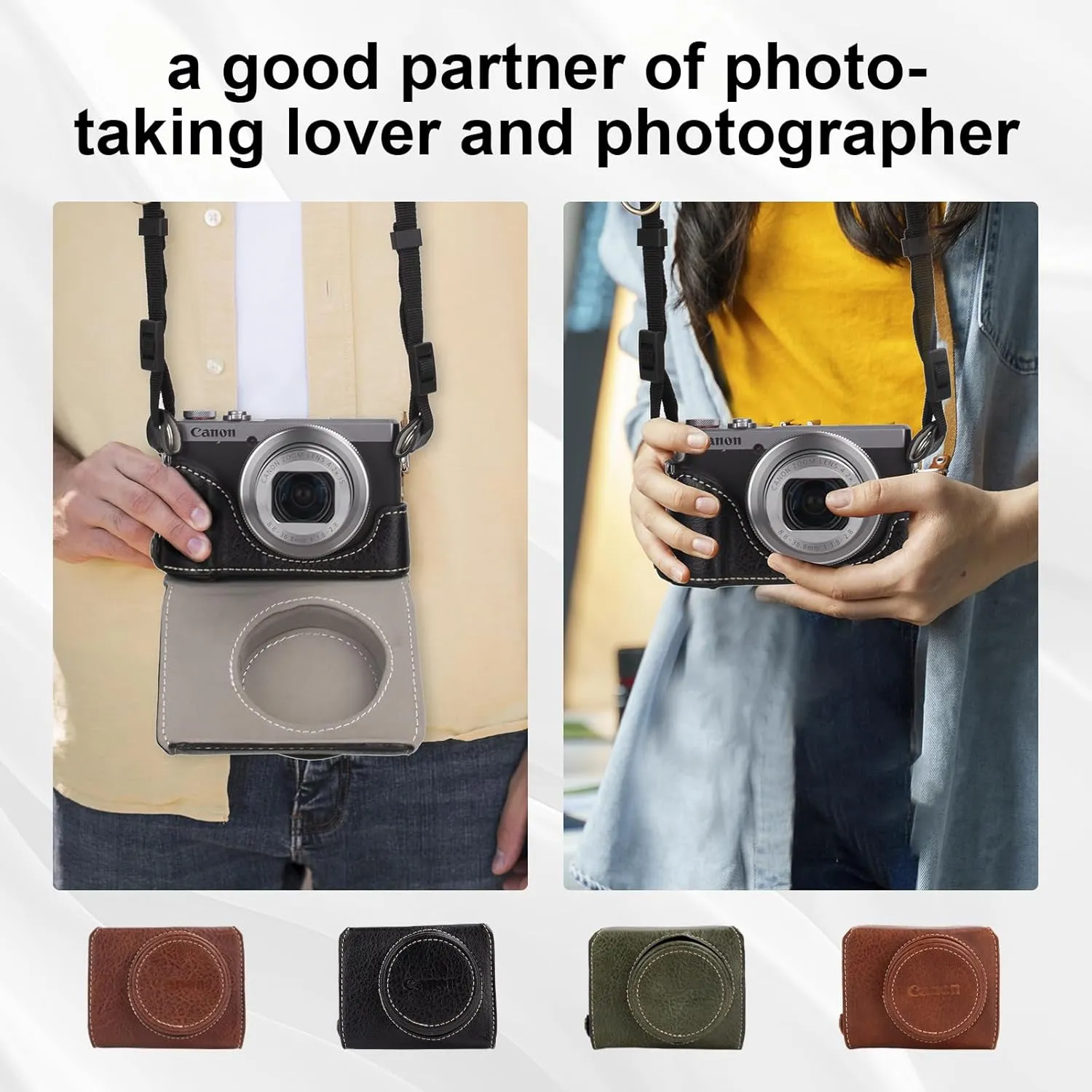Rieibi Vintage Leather Camera Case for Canon PowerShot G7X, G7X Mark III DSLR Camera, Protective Case with Strap