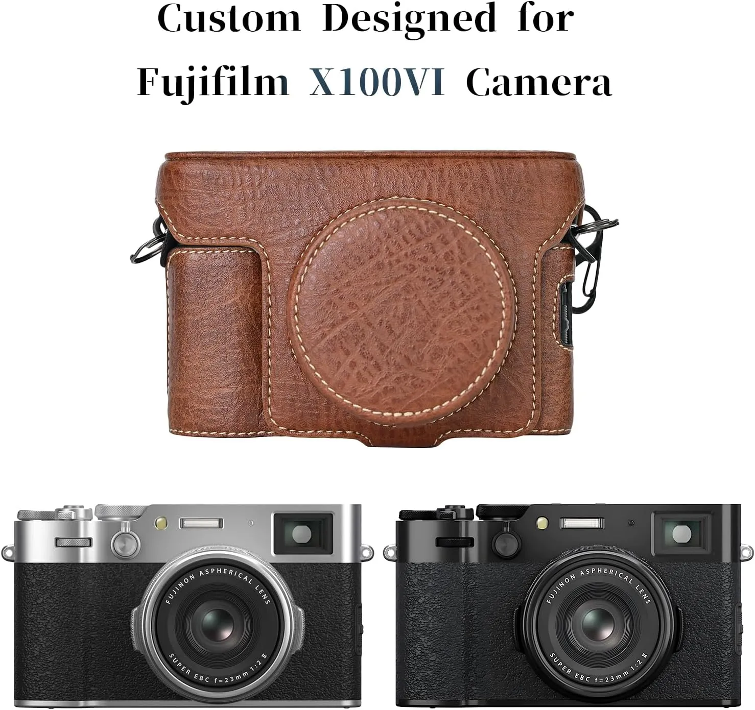 Rieibi X100VI Retro Leather Case for Fujifilm X100VI Digital Camera - Protective With Strap and Grip - Brown