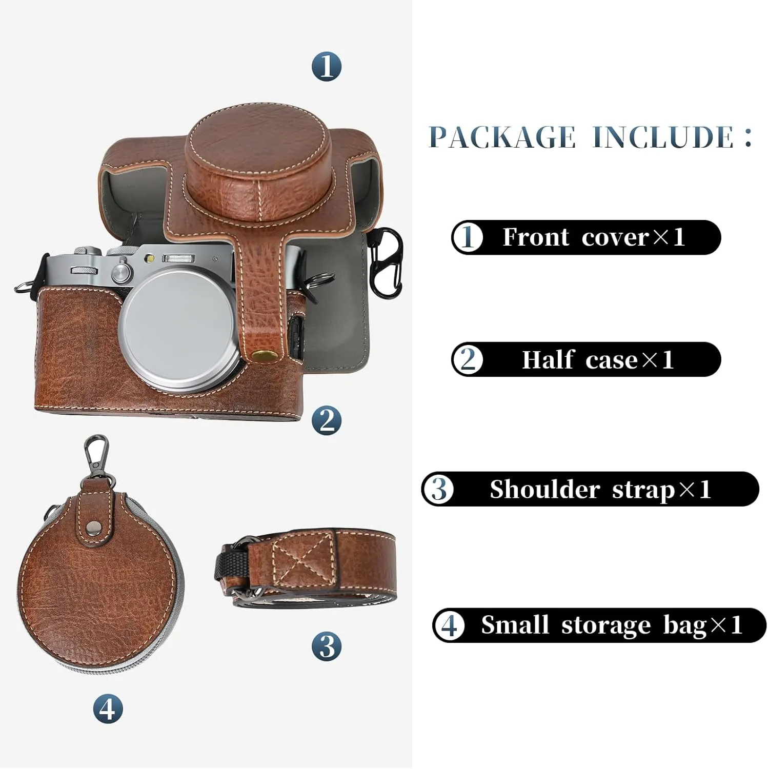 Rieibi X100VI Retro Leather Case for Fujifilm X100VI Digital Camera - Protective With Strap and Grip - Brown
