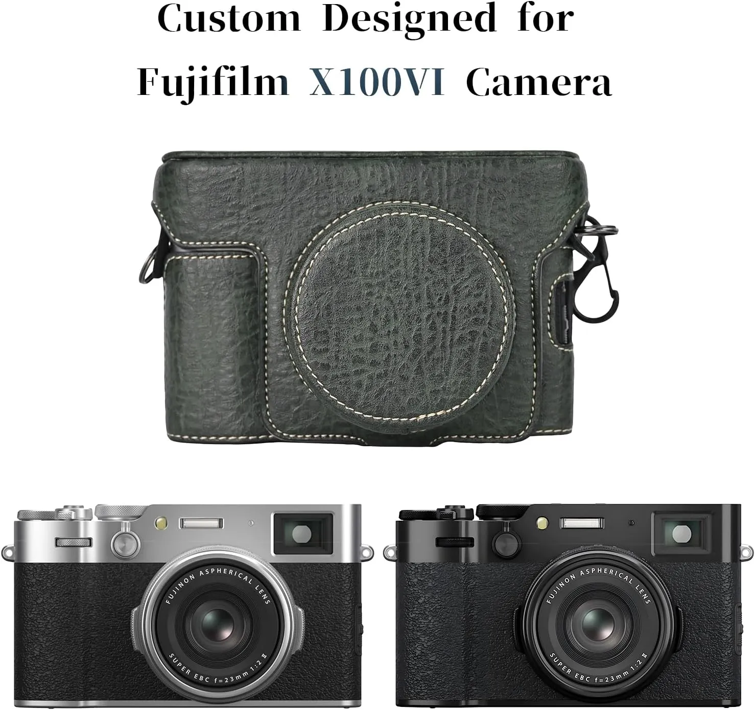 Rieibi X100VI Retro Leather Case for Fujifilm X100VI Digital Camera - Protective With Strap and Grip - Dark Green