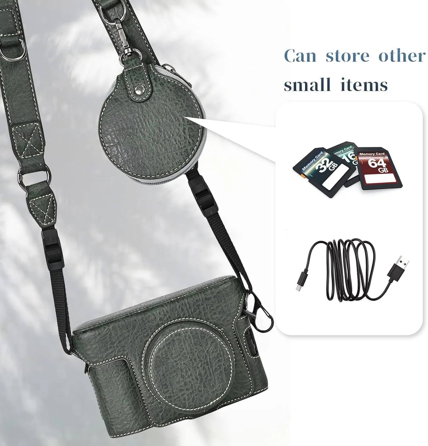 Rieibi X100VI Retro Leather Case for Fujifilm X100VI Digital Camera - Protective With Strap and Grip - Dark Green