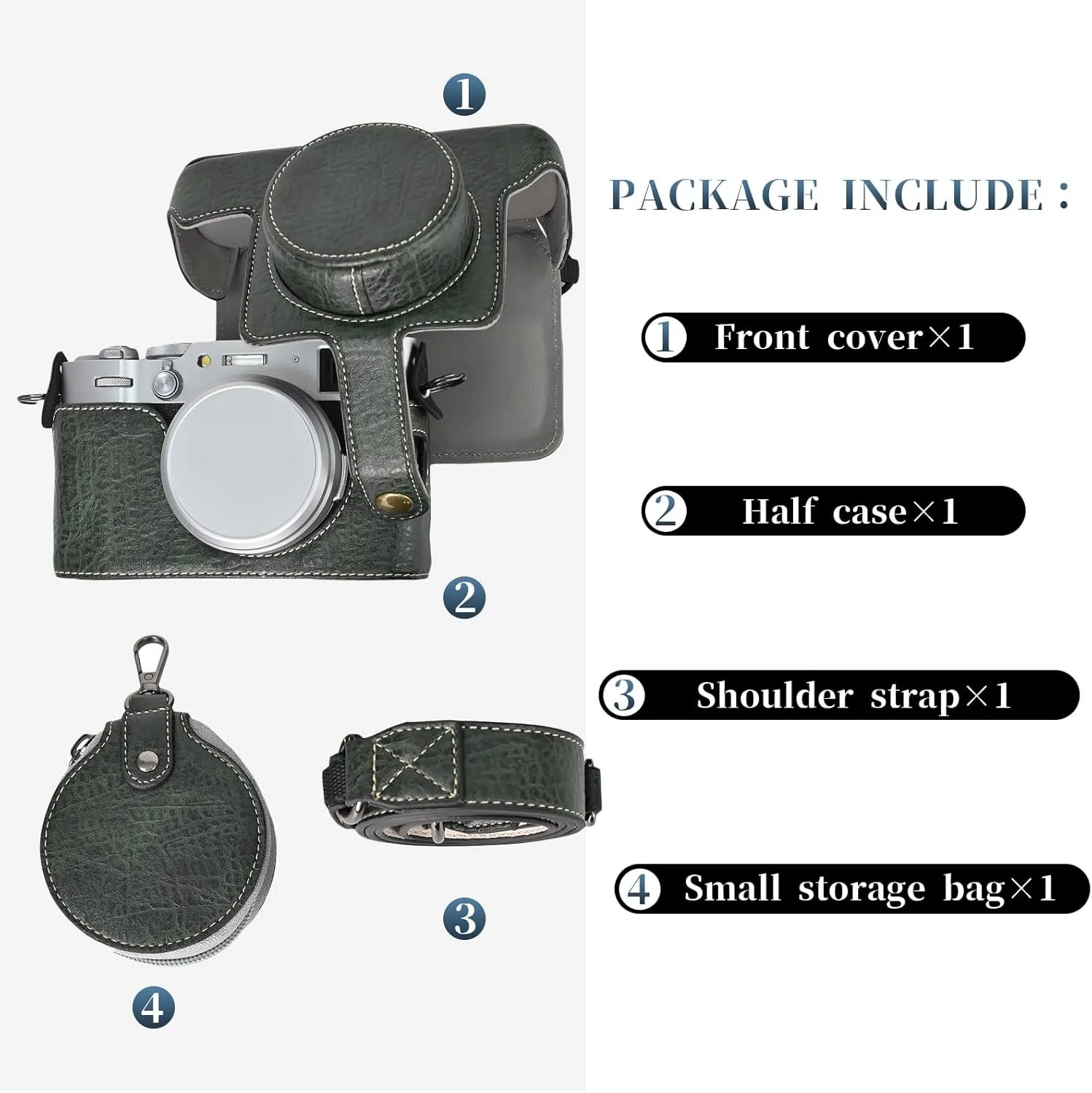 Rieibi X100VI Retro Leather Case for Fujifilm X100VI Digital Camera - Protective With Strap and Grip - Dark Green