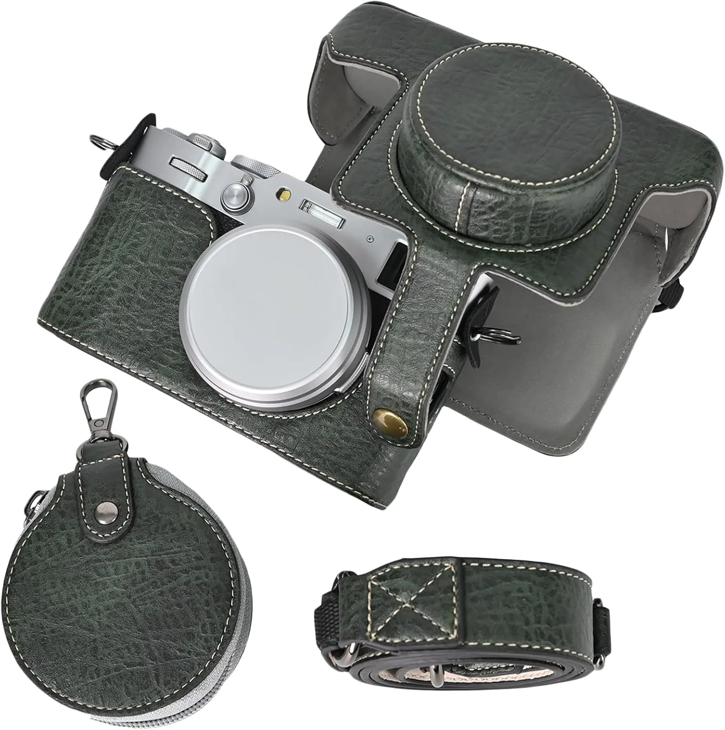 Rieibi X100VI Retro Leather Case for Fujifilm X100VI Digital Camera - Protective With Strap and Grip - Dark Green