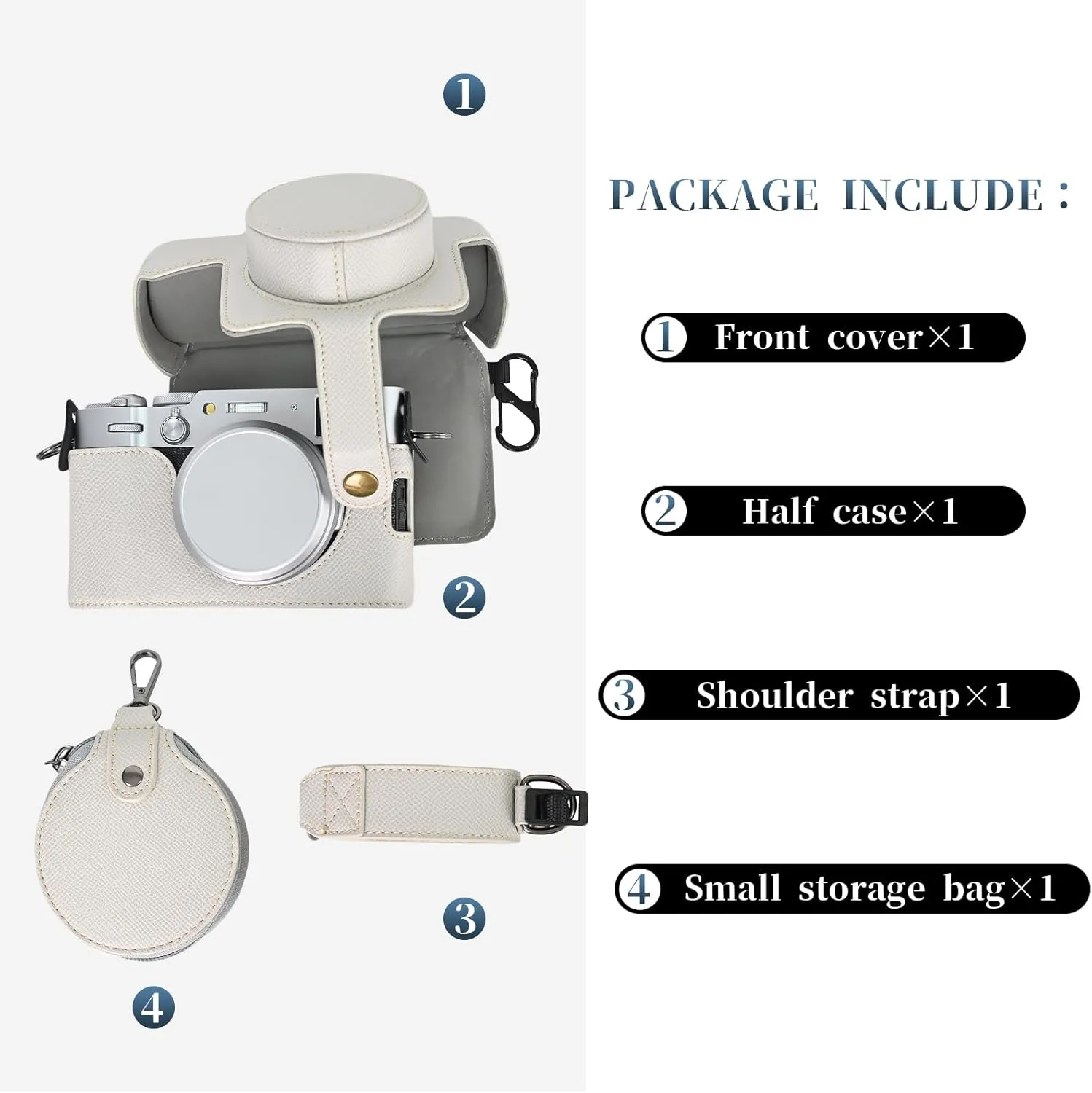 Rieibi X100VI Retro Leather Case for Fujifilm X100VI - Protective Case With Strap and Grip - White