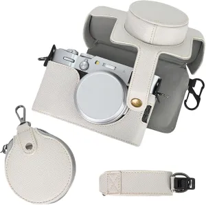 Rieibi X100VI Retro Leather Case for Fujifilm X100VI - Protective Case With Strap and Grip - White