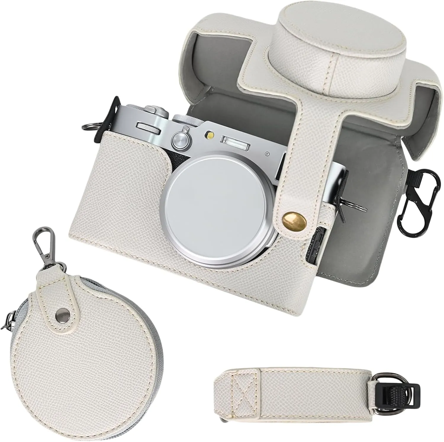 Rieibi X100VI Retro Leather Case for Fujifilm X100VI - Protective Case With Strap and Grip - White