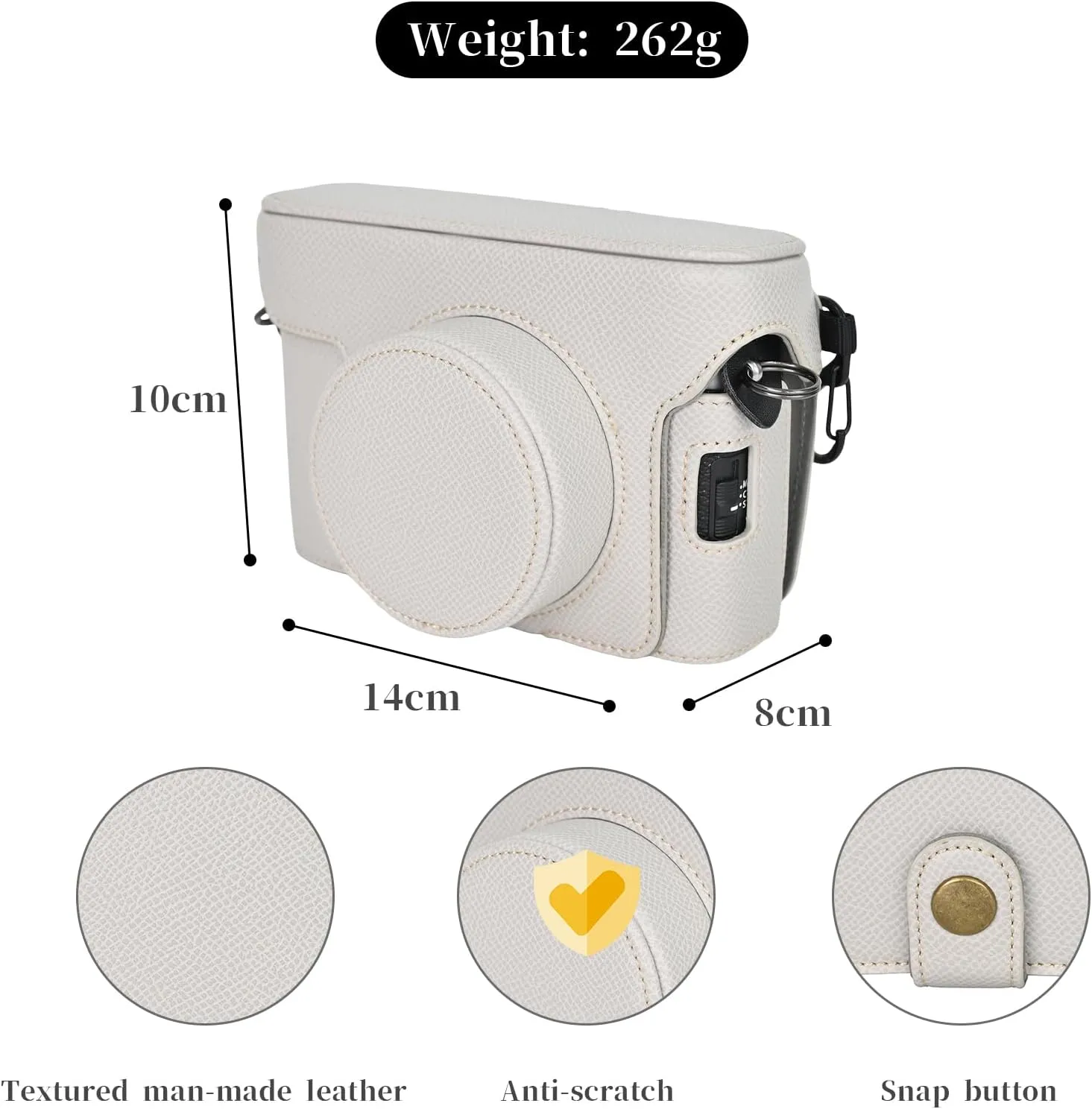 Rieibi X100VI Retro Leather Case for Fujifilm X100VI - Protective Case With Strap and Grip - White