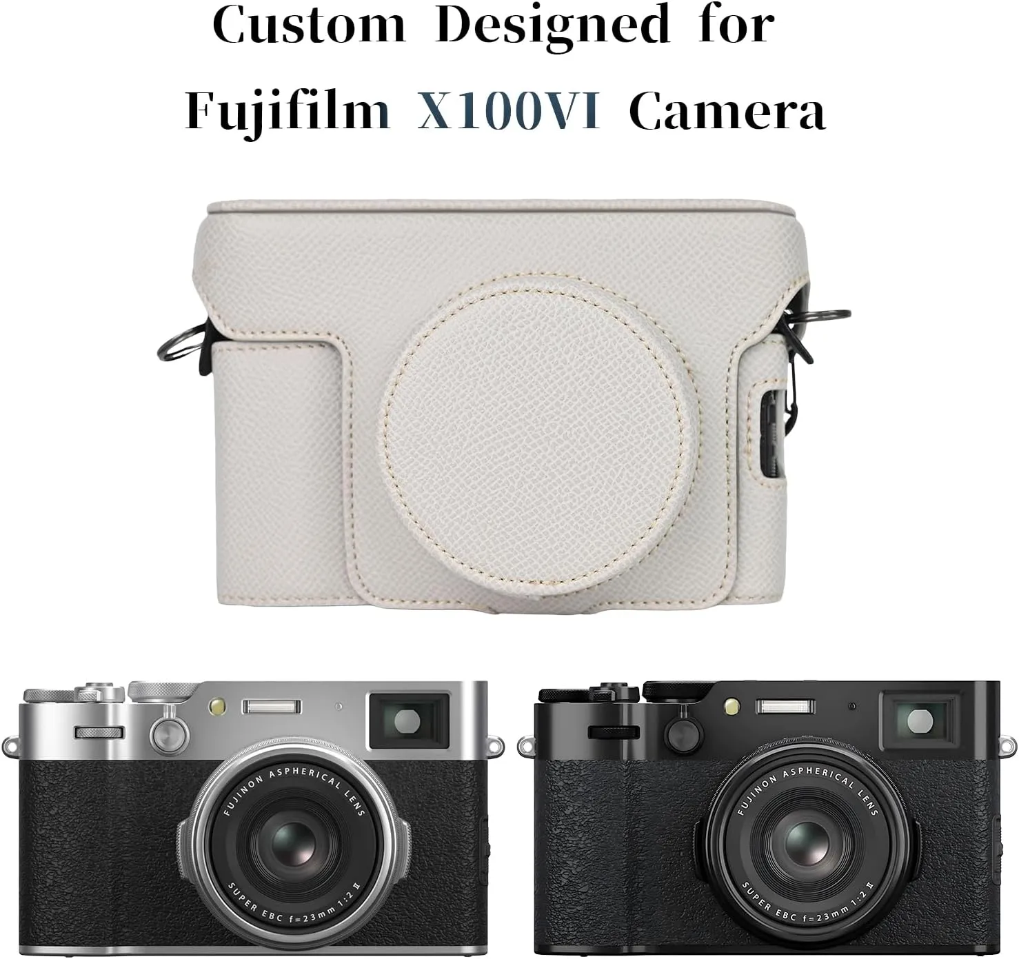 Rieibi X100VI Retro Leather Case for Fujifilm X100VI - Protective Case With Strap and Grip - White