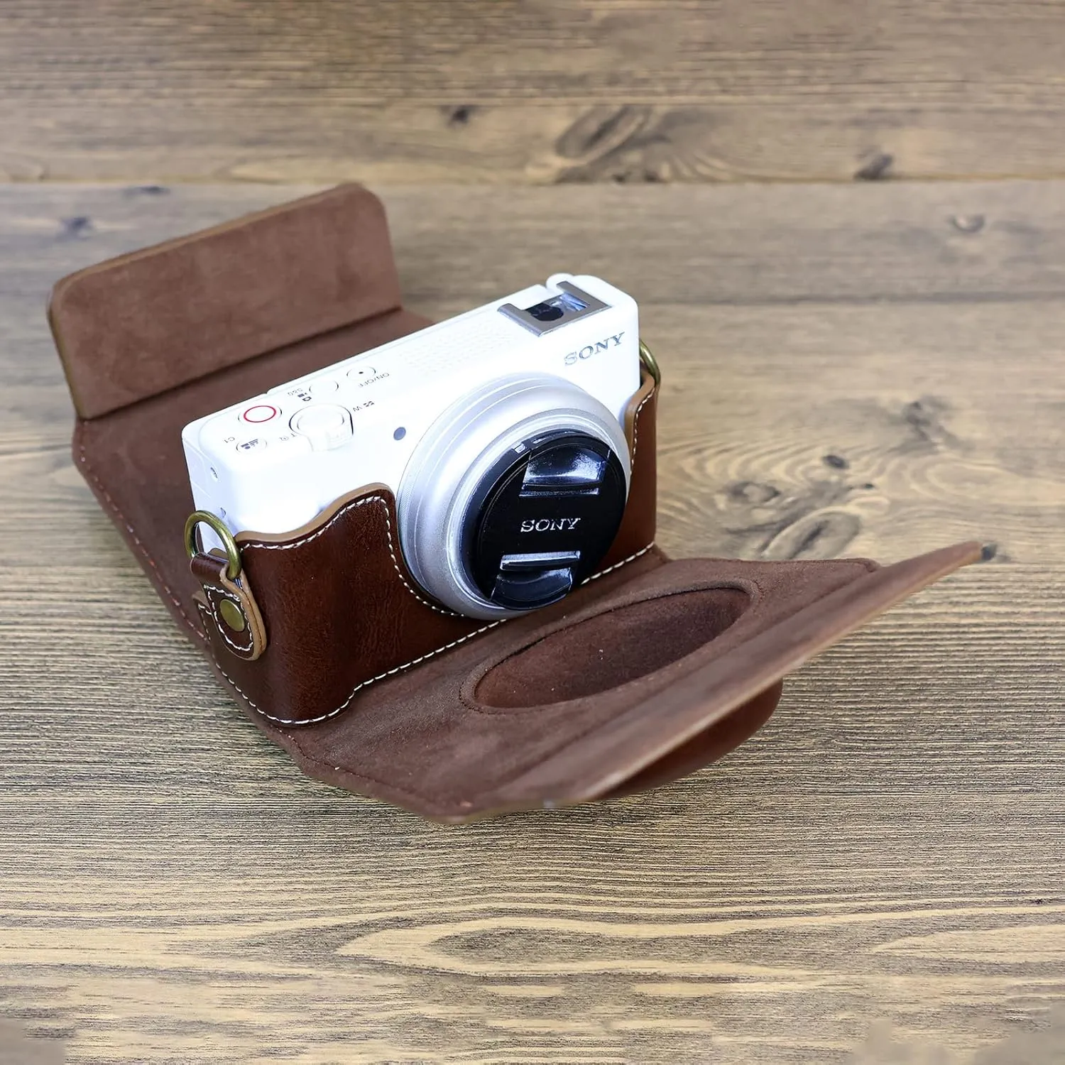 Rieibi ZV1F Case - Vintage PU Leather Camera Case for Sony ZV1F ZV-1F/ZV-1M2/ZV-1 Mark II Vlog Camera - ZV-1 II Protective Case - Coffee