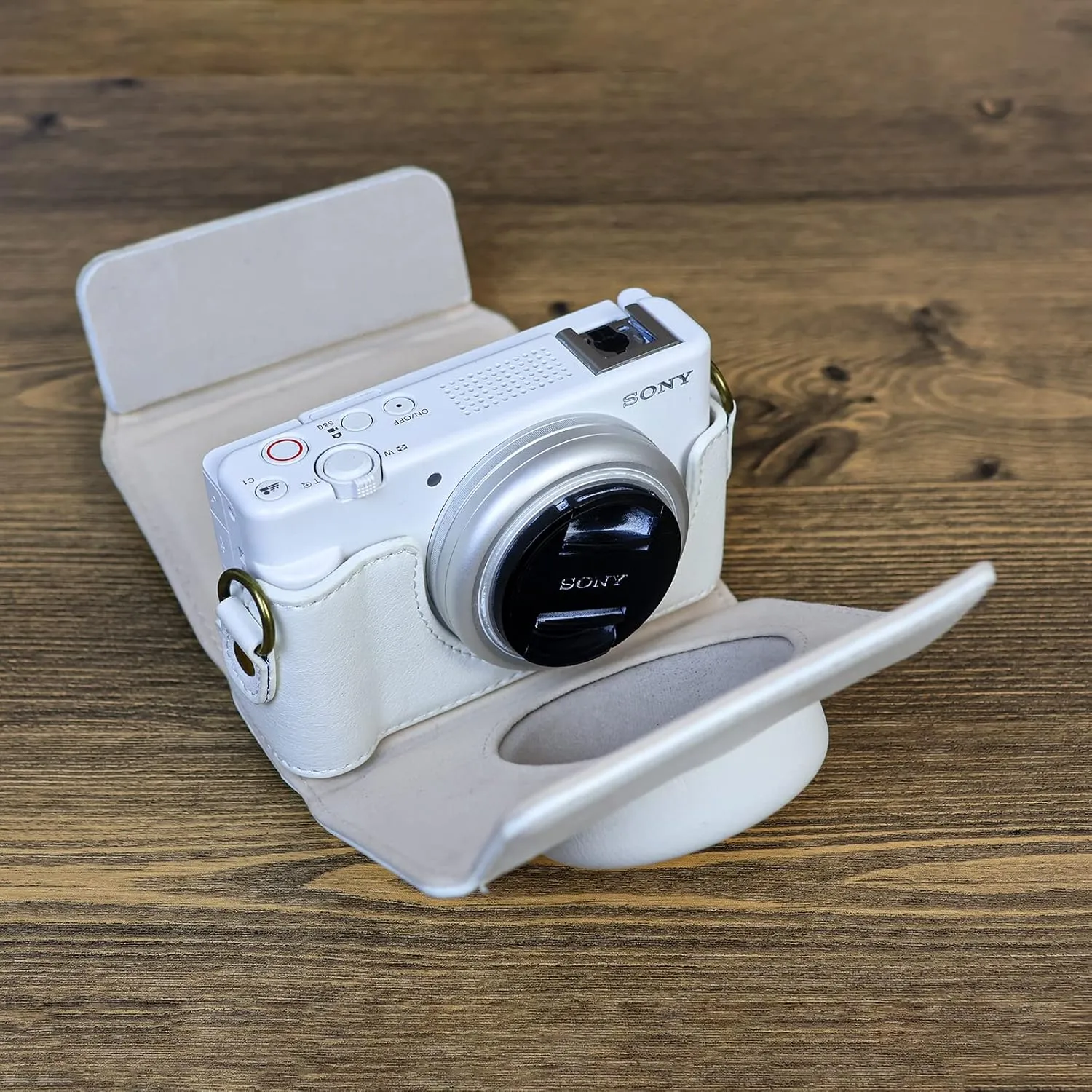 Rieibi ZV1F Case - Vintage PU Leather Camera Case for Sony ZV1F ZV-1F/ZV-1M2/ZV-1 Mark II Vlog Camera - ZV-1 II Protective Case - White