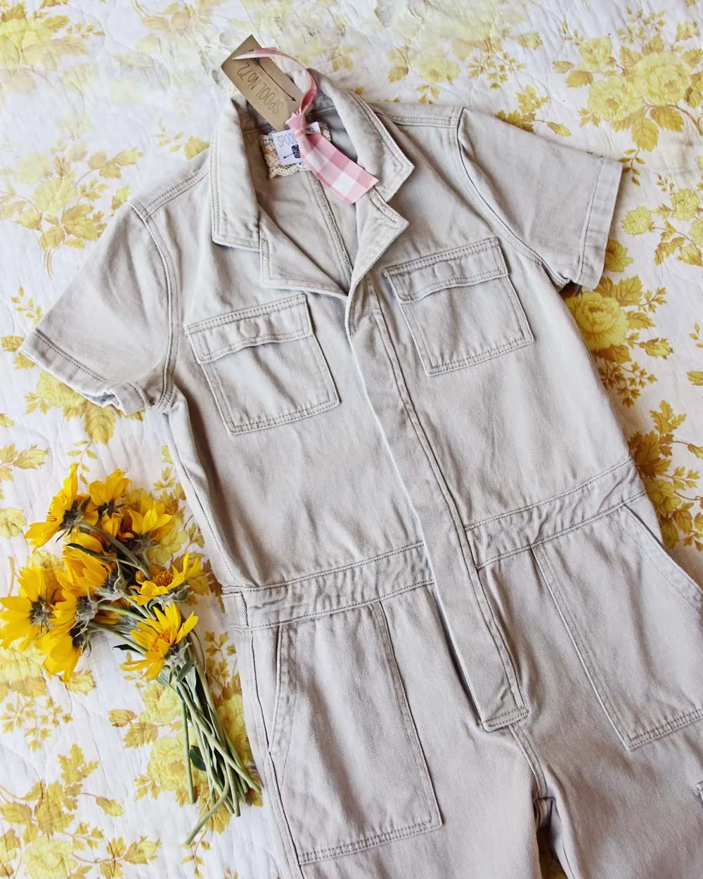 Rosie Coverall Utility Jumpsuit in Sand