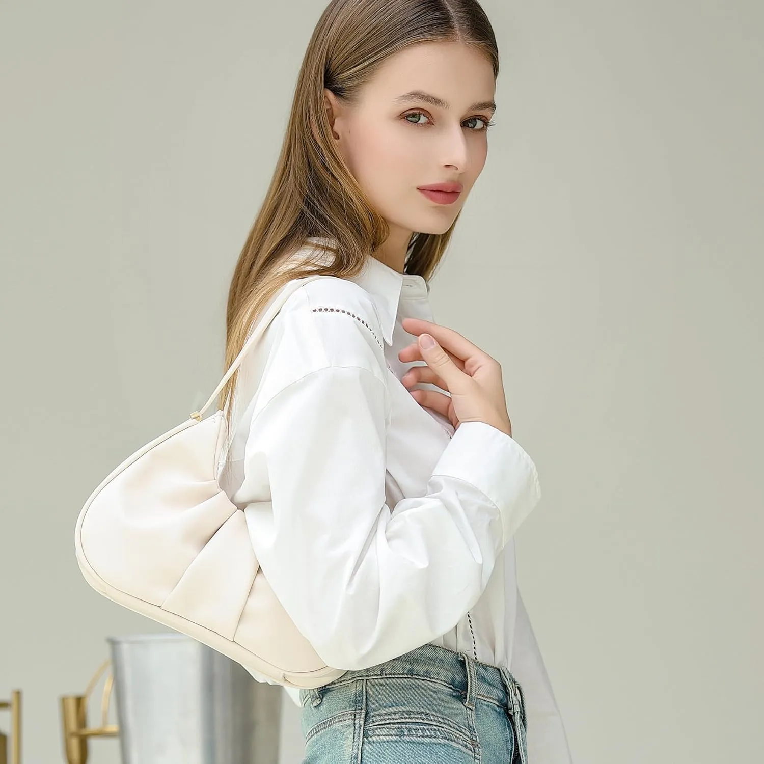 Ruched Shoulder Bag Cloud Design Hobo Crescent Clutch Purse for Women Small Mini Cute Tote Handbag