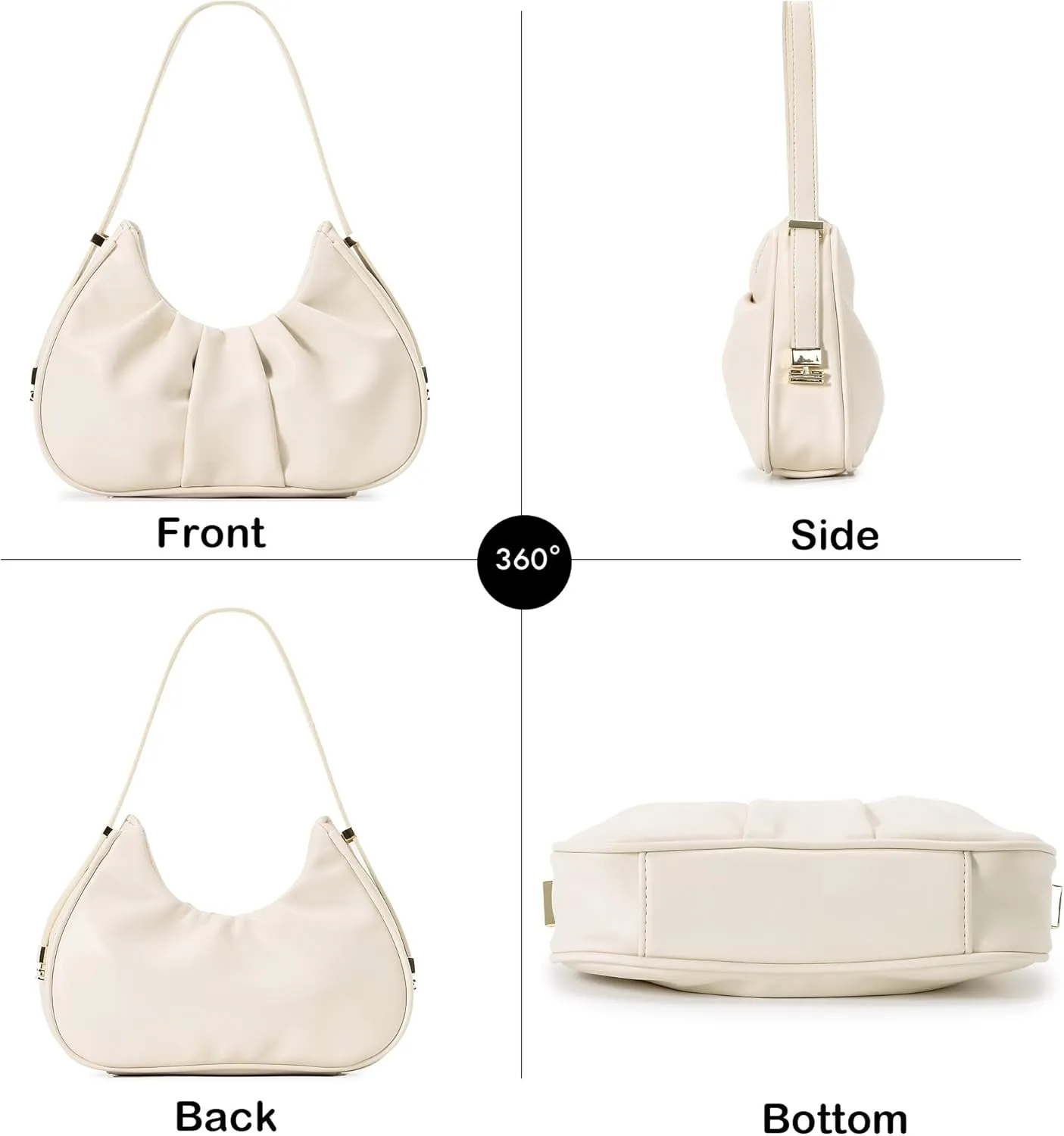 Ruched Shoulder Bag Cloud Design Hobo Crescent Clutch Purse for Women Small Mini Cute Tote Handbag