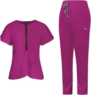 Scrub Set for Women Classic V-Nevk Top Drawstring Scrub Pants Solid Colors Medical Uniform for Women