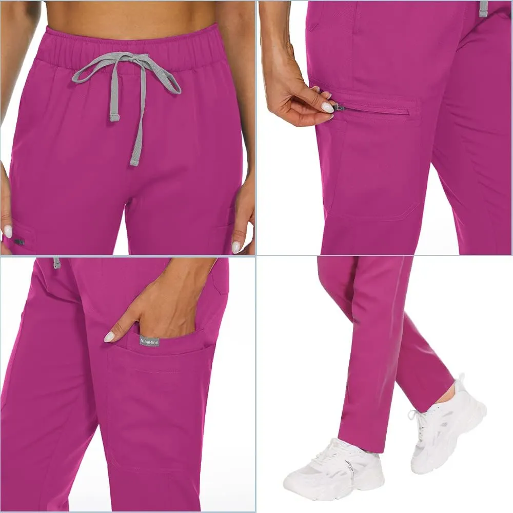 Scrub Set for Women Classic V-Nevk Top Drawstring Scrub Pants Solid Colors Medical Uniform for Women