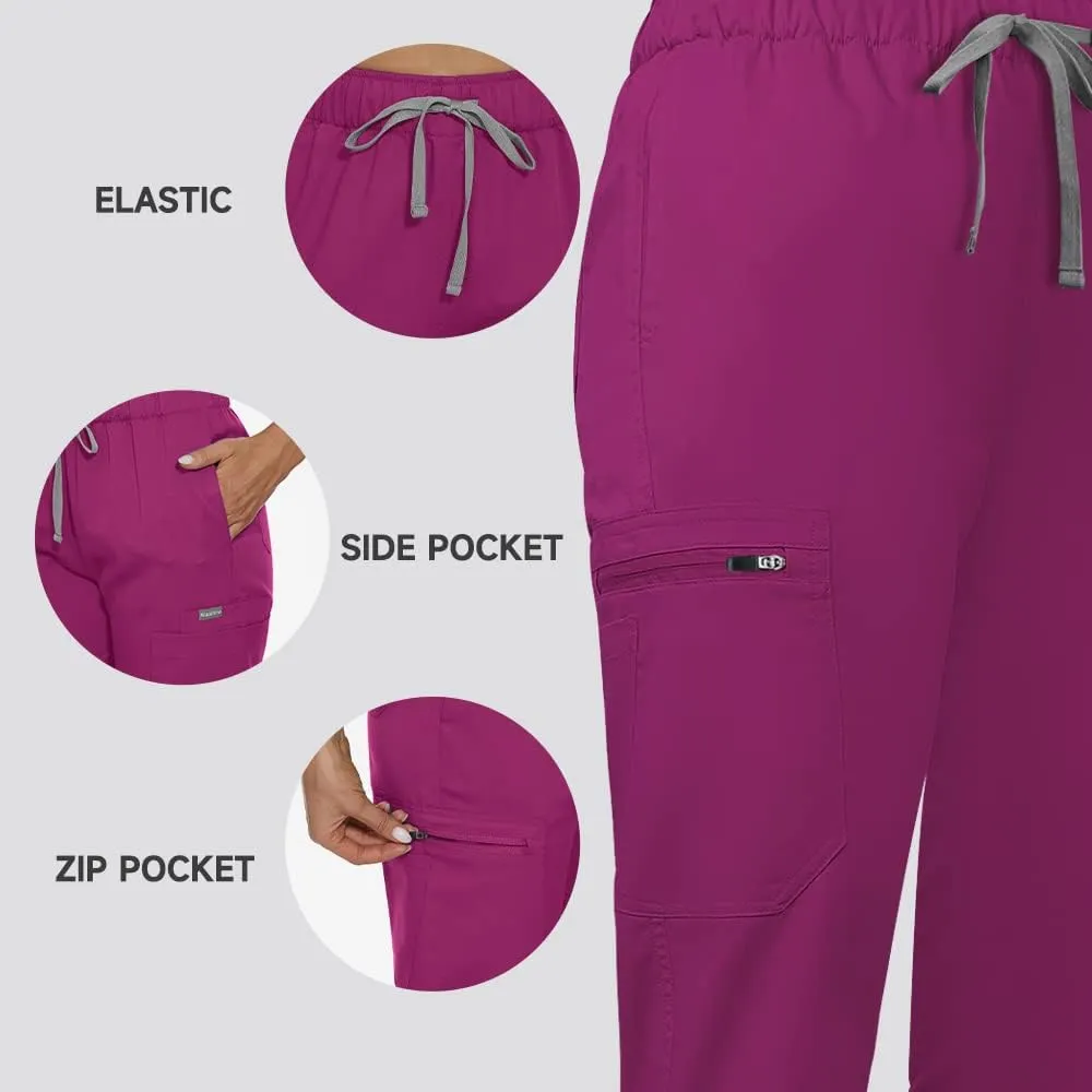 Scrub Set for Women Classic V-Nevk Top Drawstring Scrub Pants Solid Colors Medical Uniform for Women