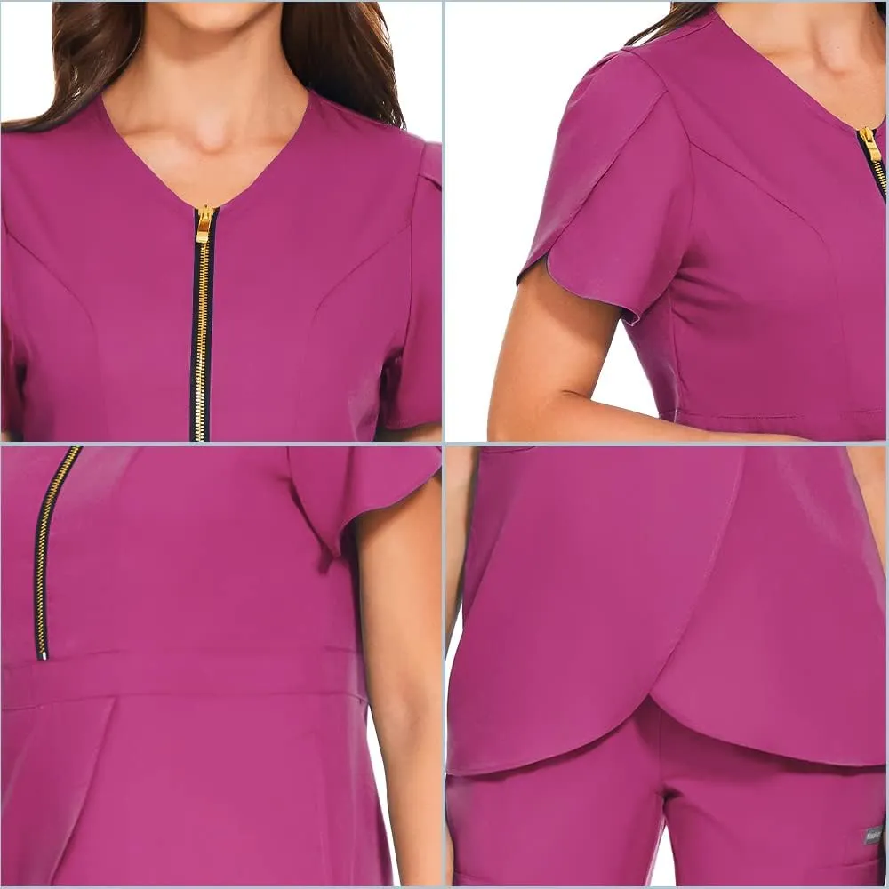 Scrub Set for Women Classic V-Nevk Top Drawstring Scrub Pants Solid Colors Medical Uniform for Women