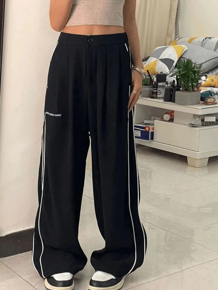 Side Piping Baggy Trendy Wide Leg Pants