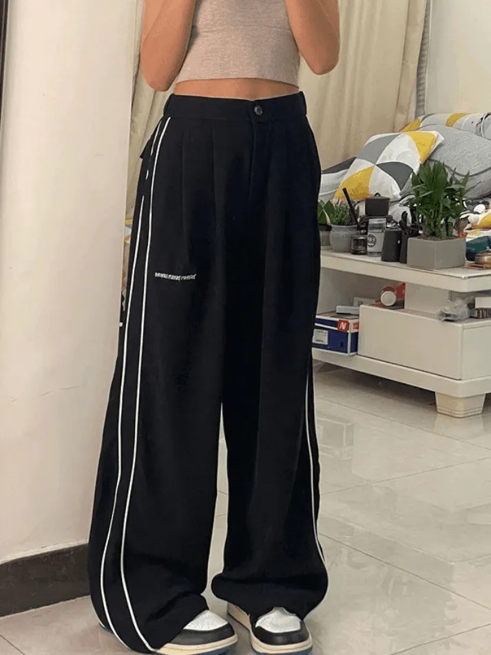 Side Piping Baggy Trendy Wide Leg Pants