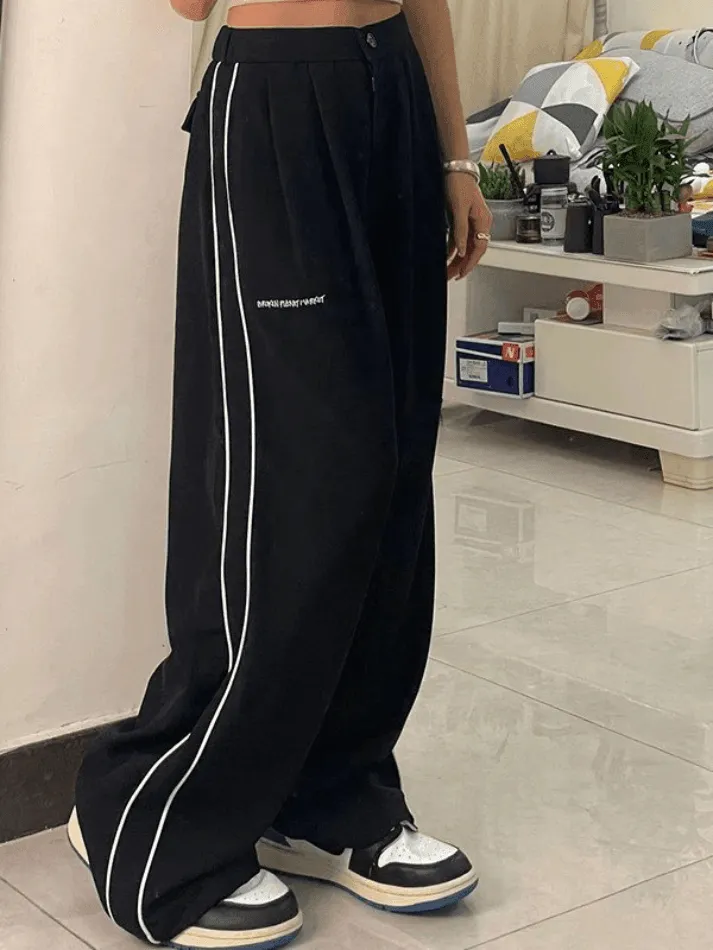 Side Piping Baggy Trendy Wide Leg Pants