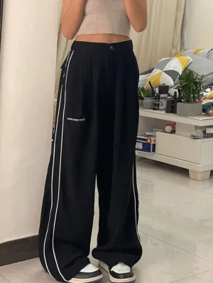 Side Piping Baggy Trendy Wide Leg Pants