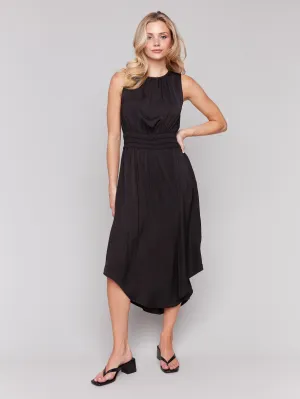 Sleeveless Flowy Satin Dress - Black