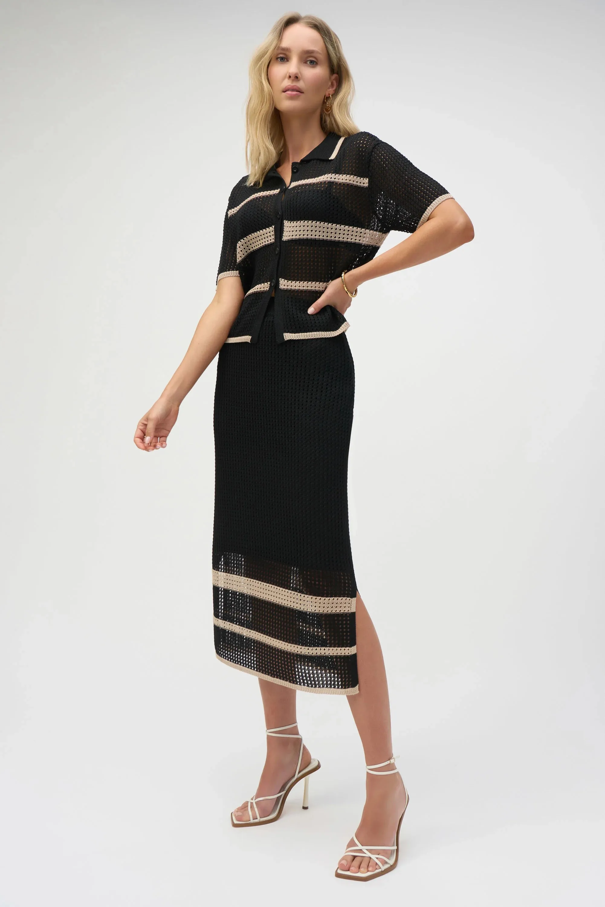 Sweater Knit Open Stitch Stripe Skirt 252923