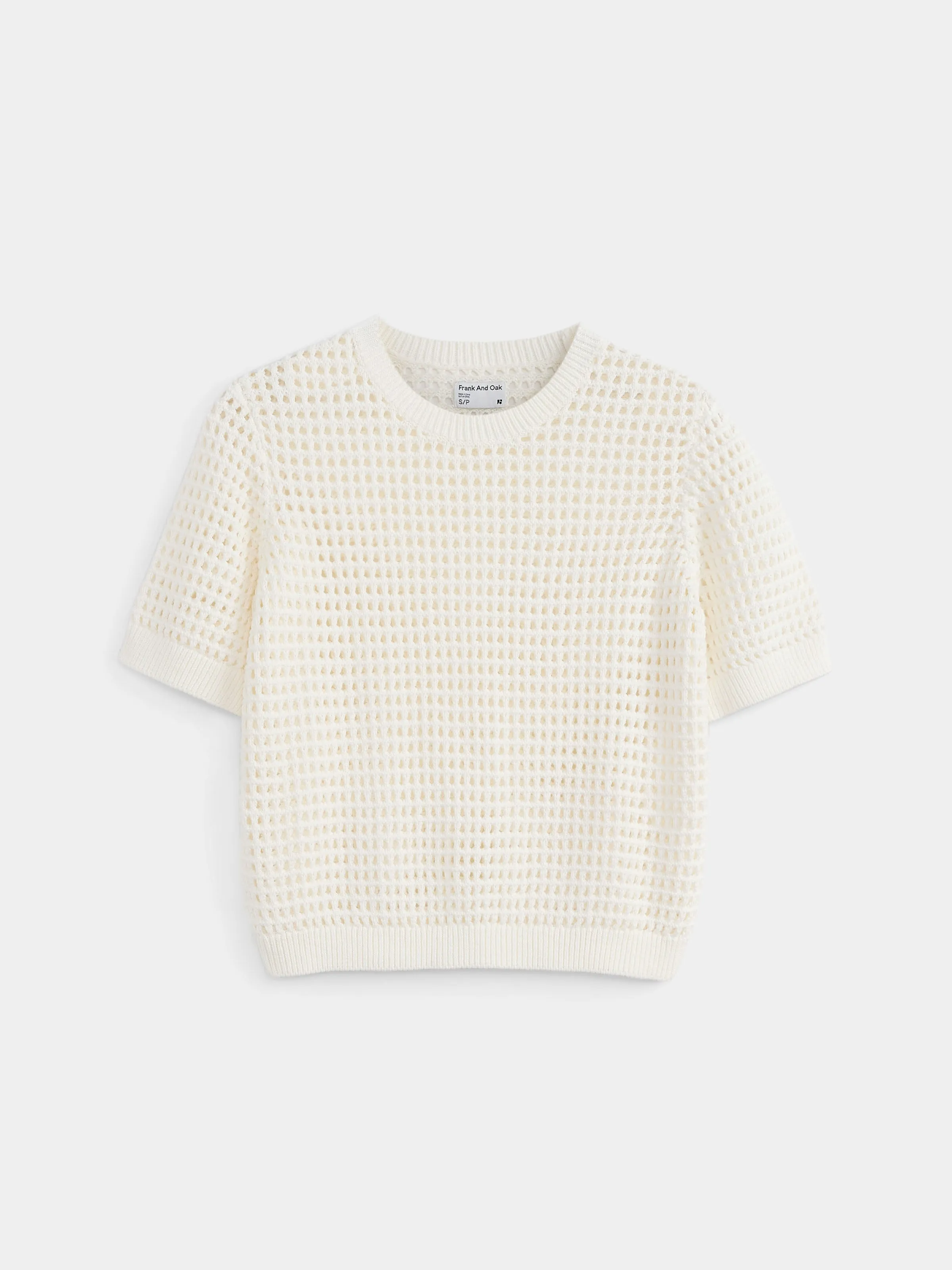 The Crochet Short Sleeve Sweater in Natural White