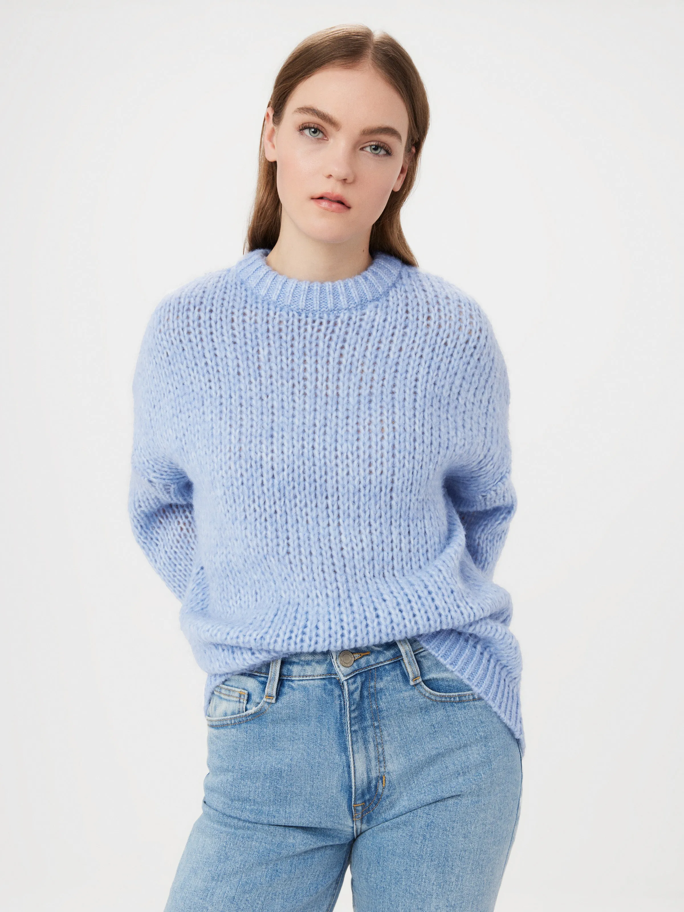 The Loose Fuzzy Sweater in Peony Blue