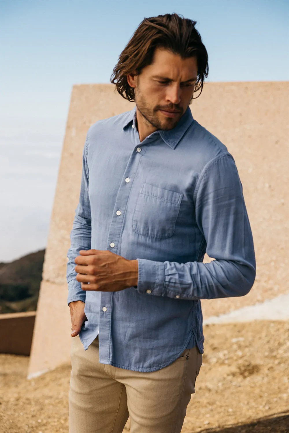 The Ripper Double Gauze Organic Cotton Shirt - Matte Blue