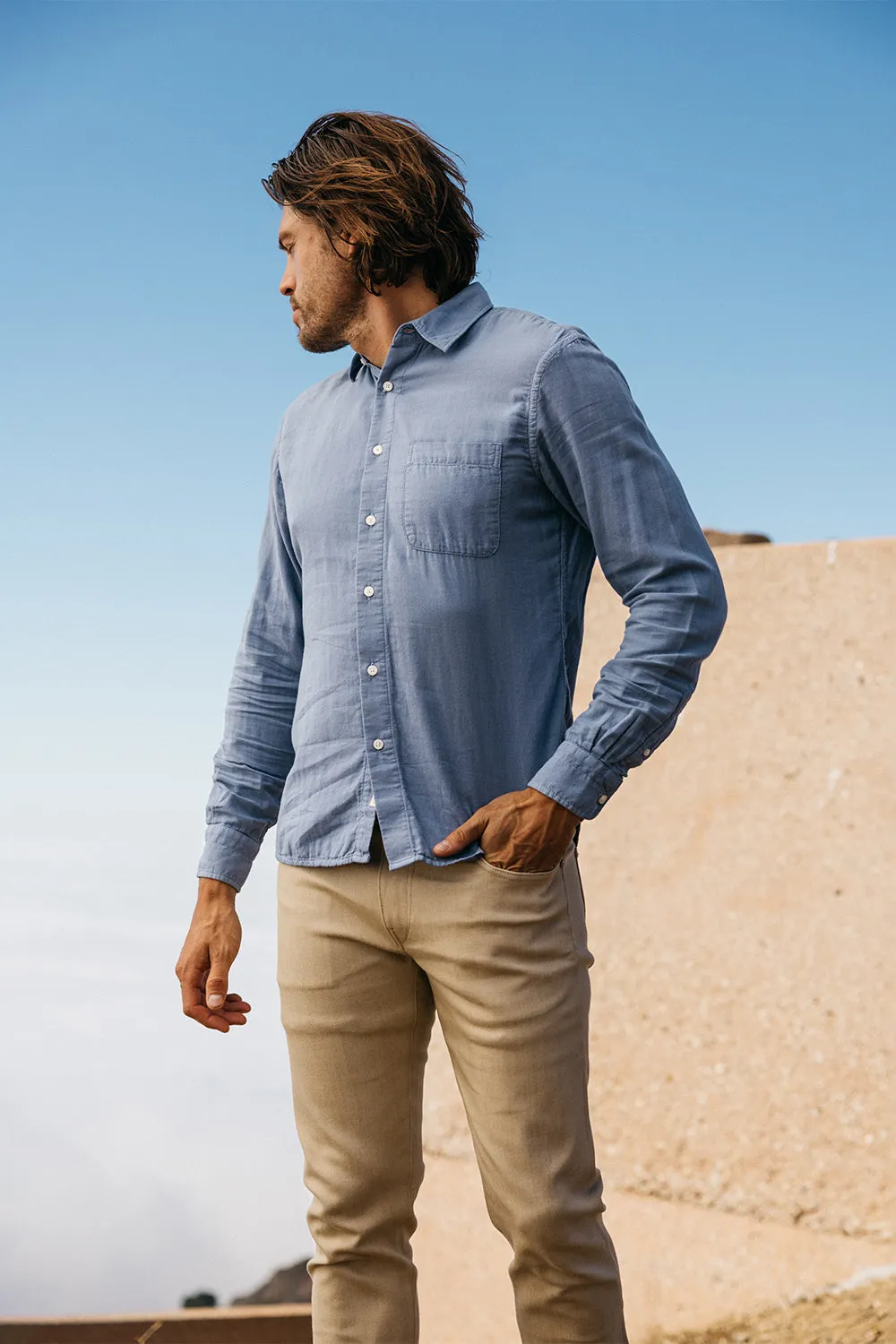 The Ripper Double Gauze Organic Cotton Shirt - Matte Blue
