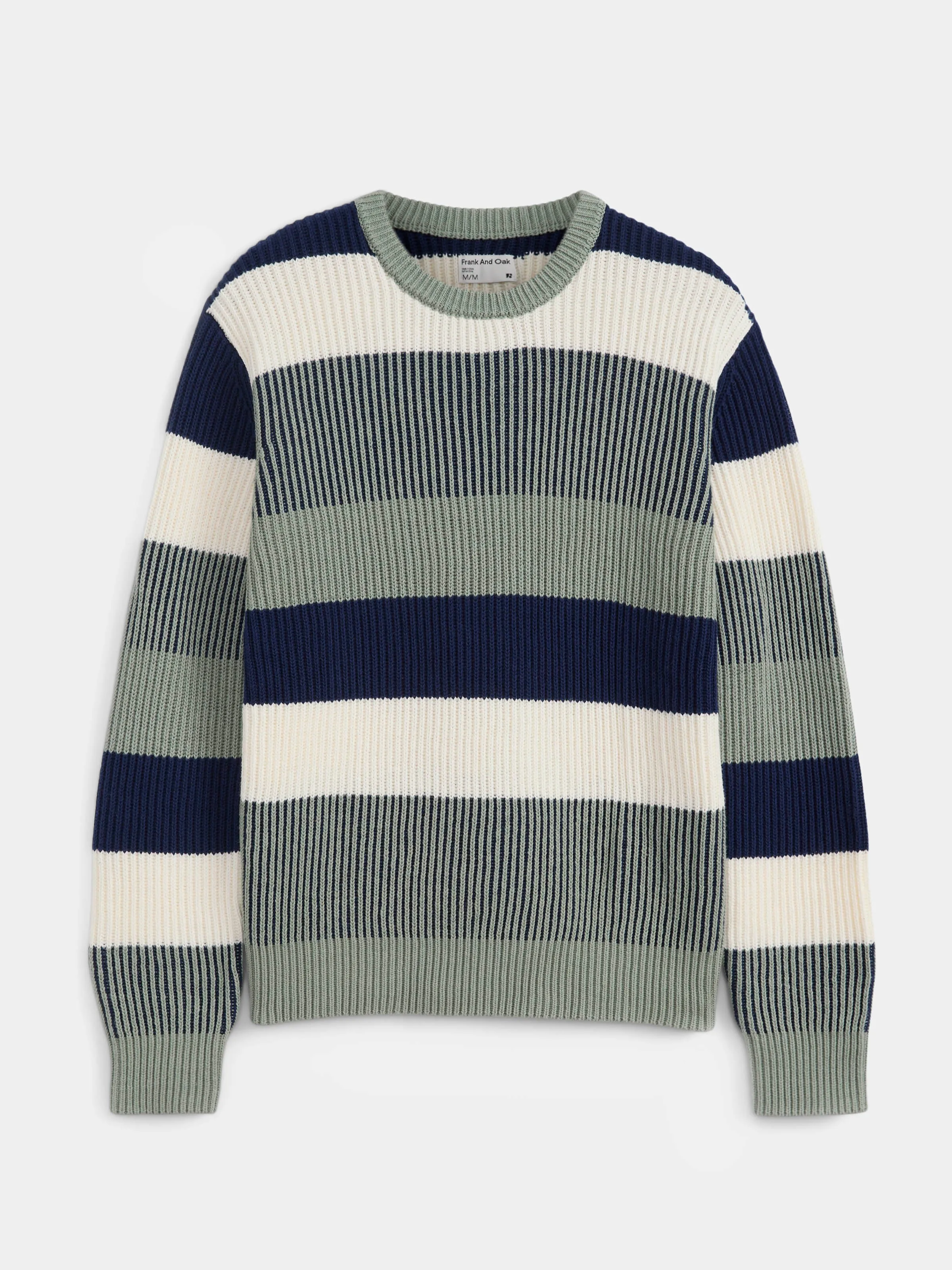 The Striped Ribbed Sweater in Grey Green