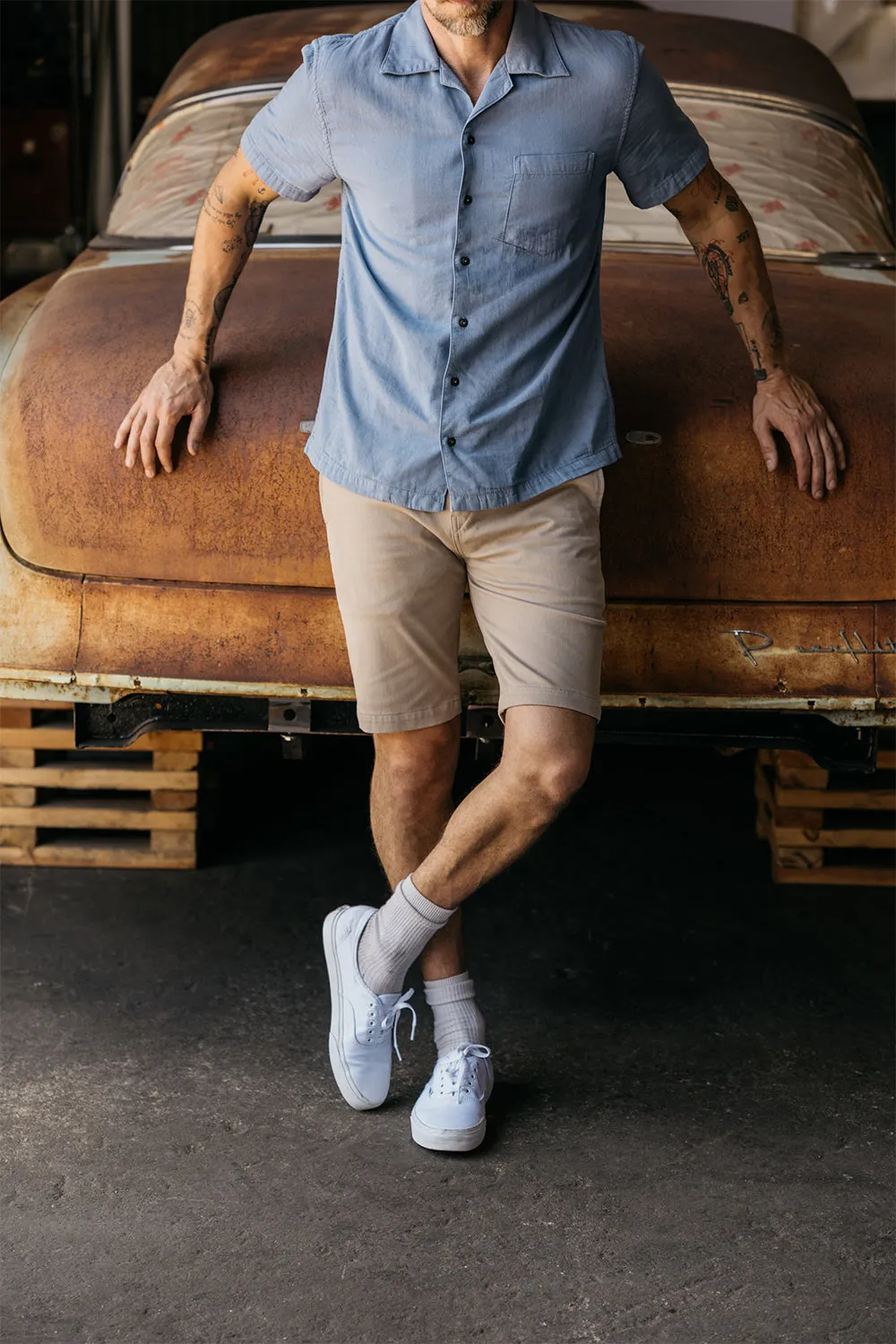 The Wrench Double Gauze Organic Cotton Shirt - Matte Blue