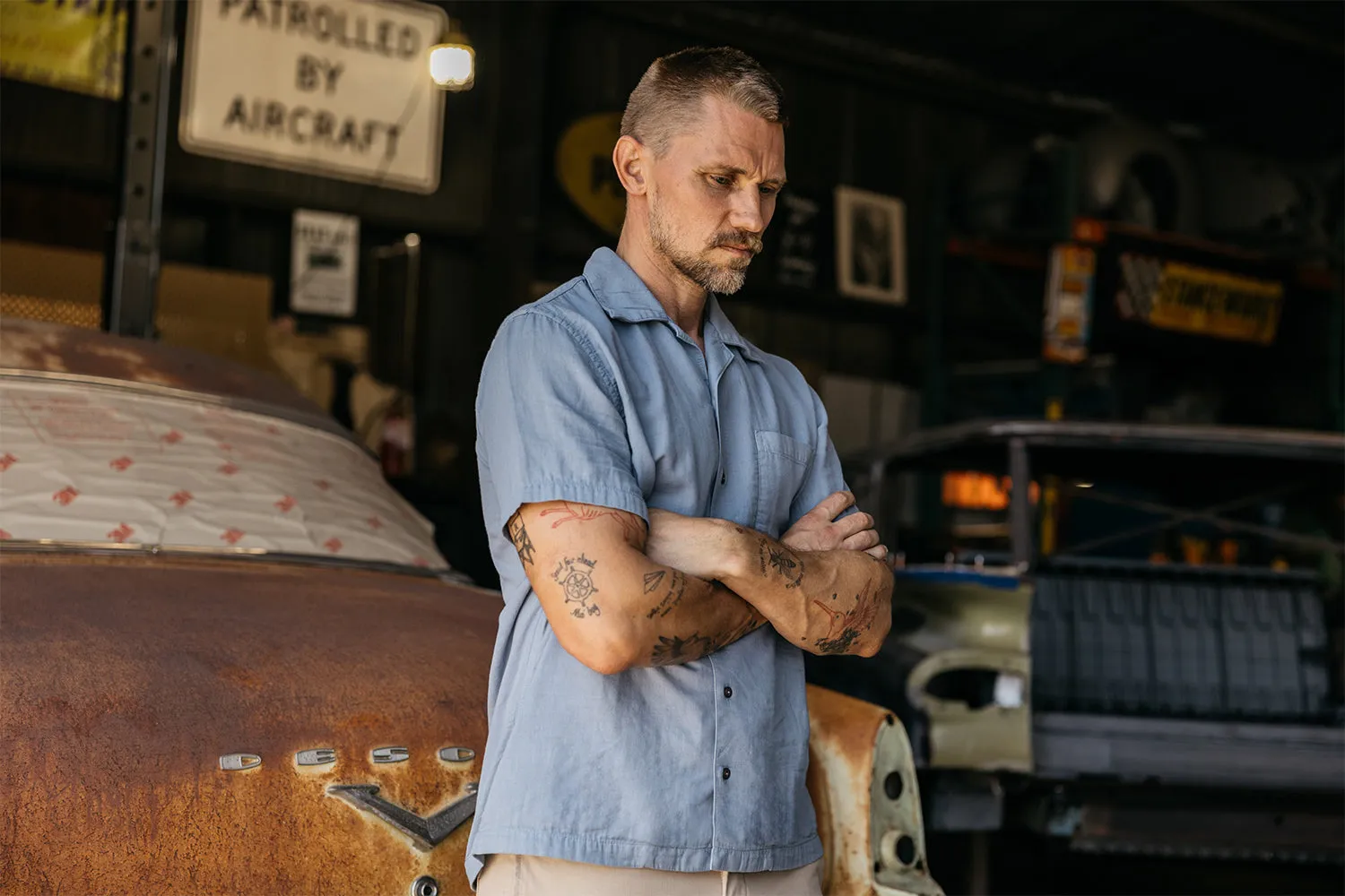 The Wrench Double Gauze Organic Cotton Shirt - Matte Blue