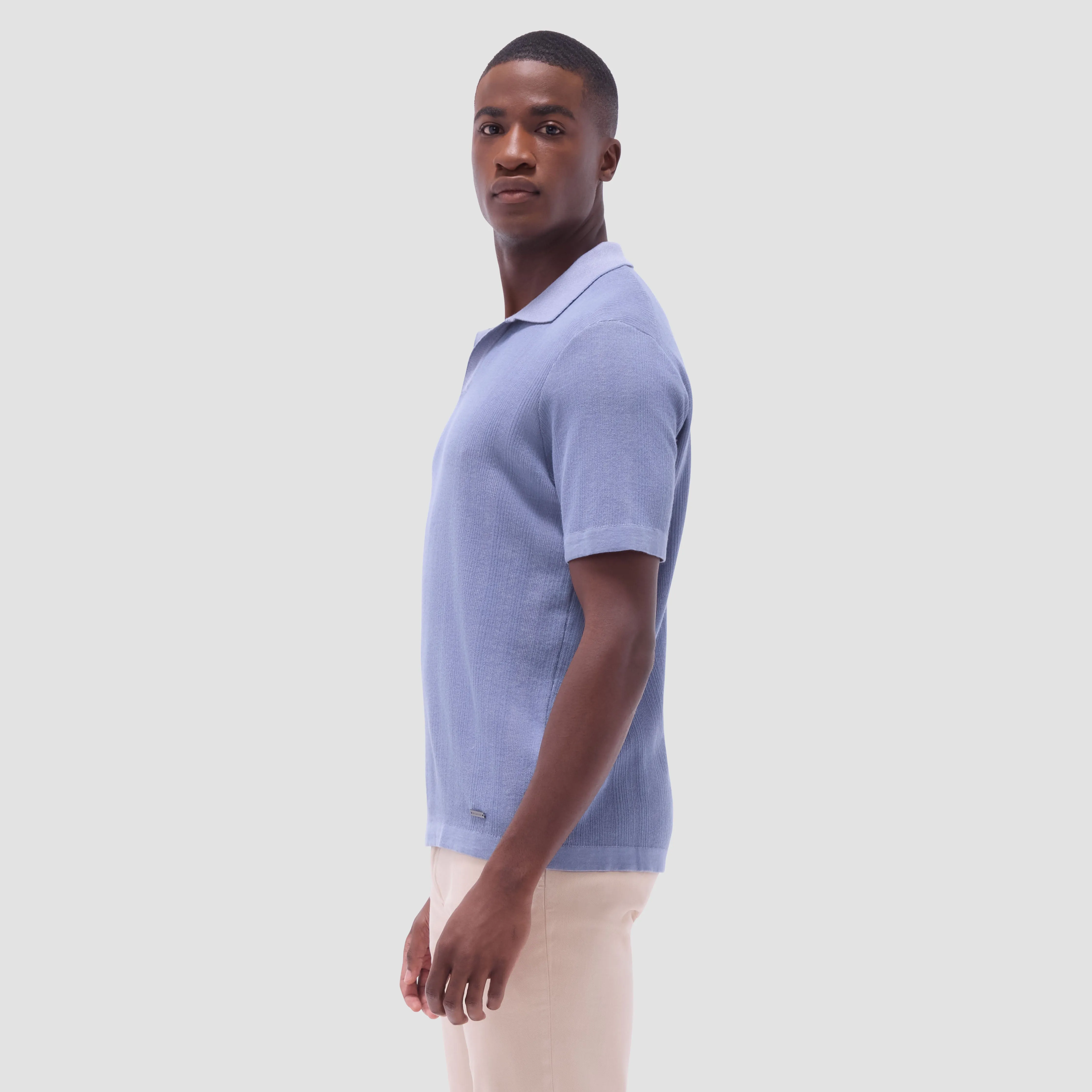 Two-Tone Rib Stitch Short Sleeve Johnny Sweater