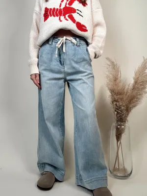 Washed Denim Wide Leg Pants