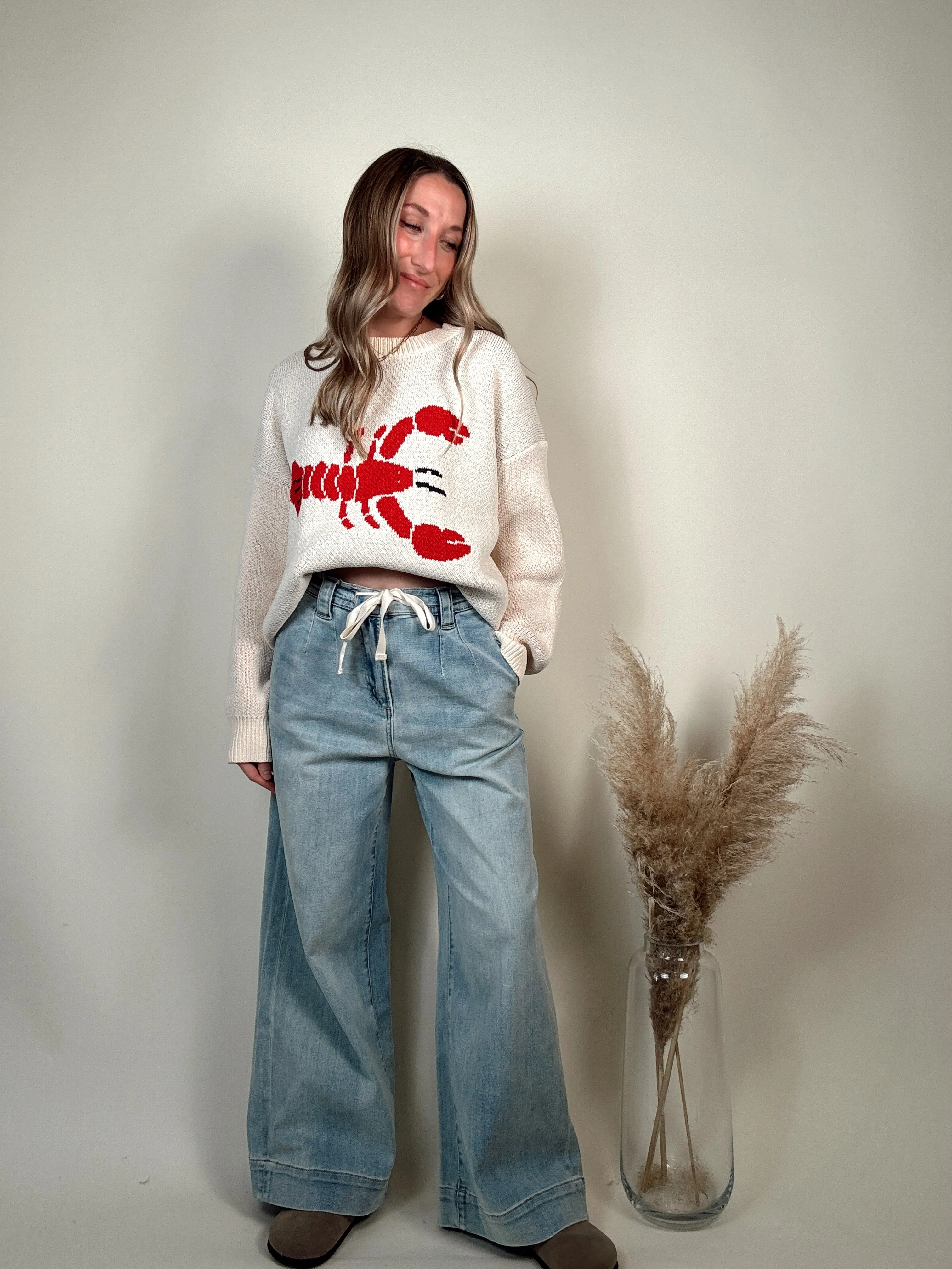 Washed Denim Wide Leg Pants