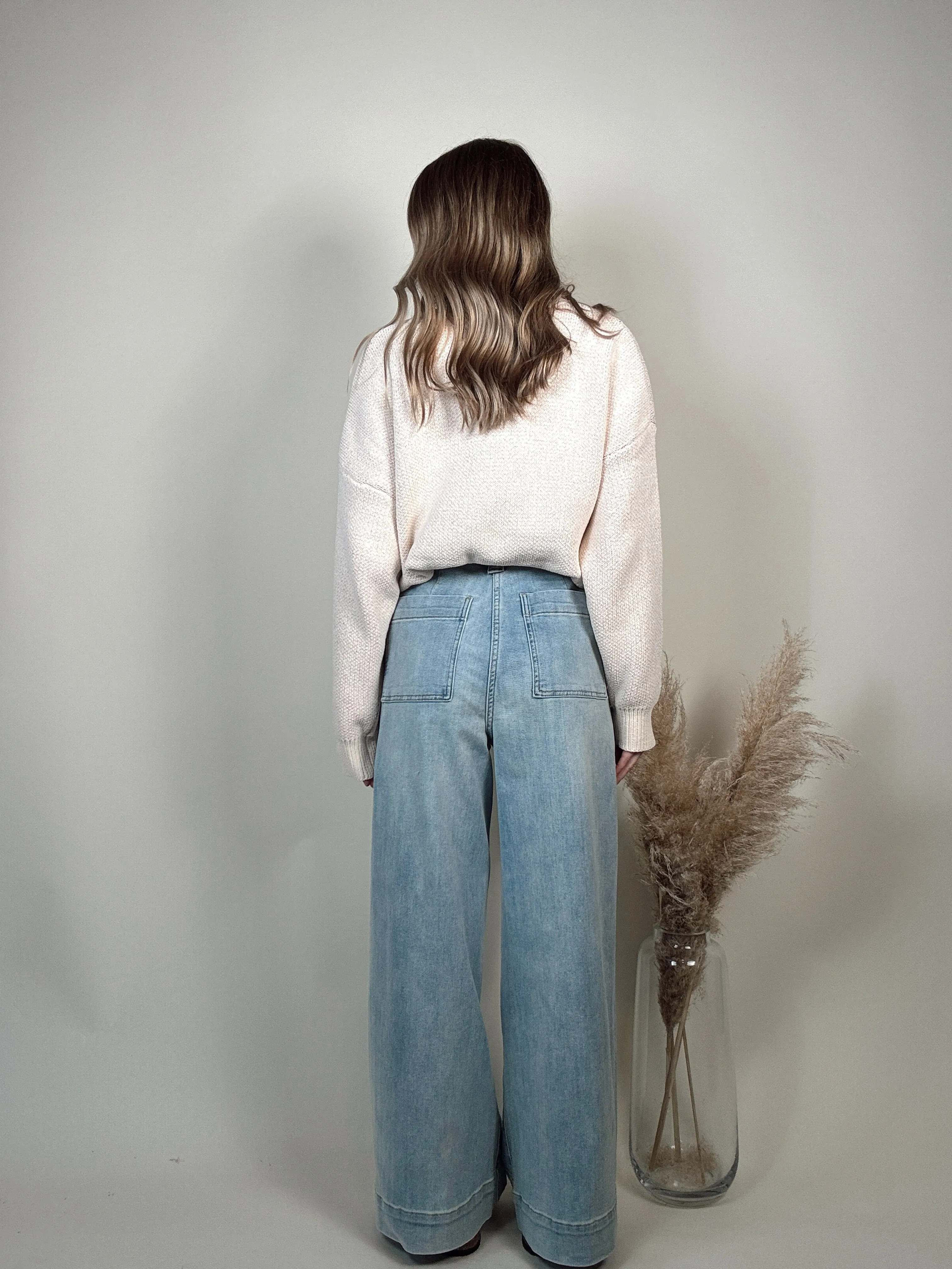 Washed Denim Wide Leg Pants