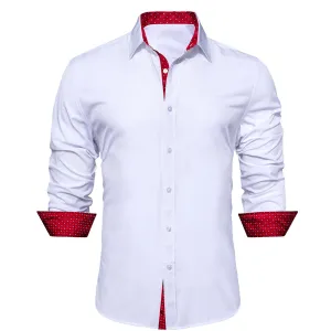 White Dress Shirt with Red & White Plaid Accent Trim