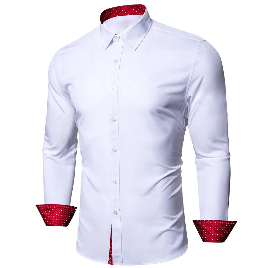 White Dress Shirt with Red & White Plaid Accent Trim