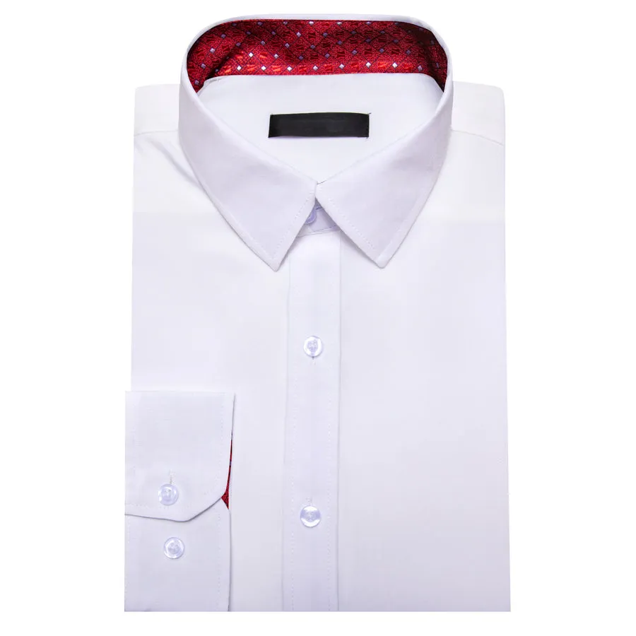White Dress Shirt with Red & White Plaid Accent Trim