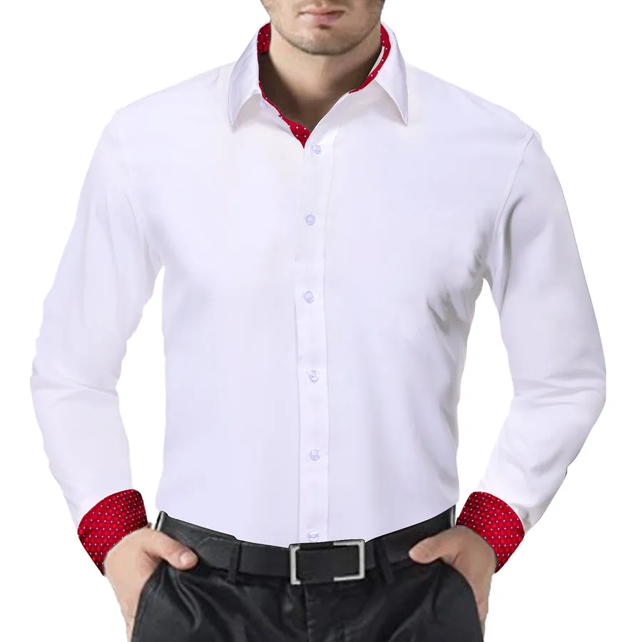 White Dress Shirt with Red & White Plaid Accent Trim