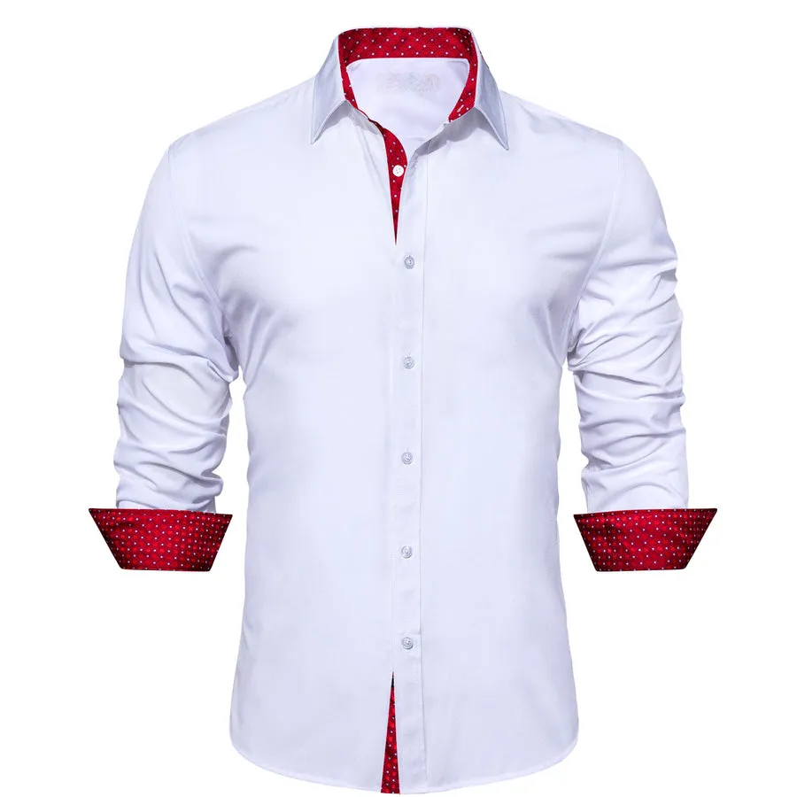 White Dress Shirt with Red & White Plaid Accent Trim