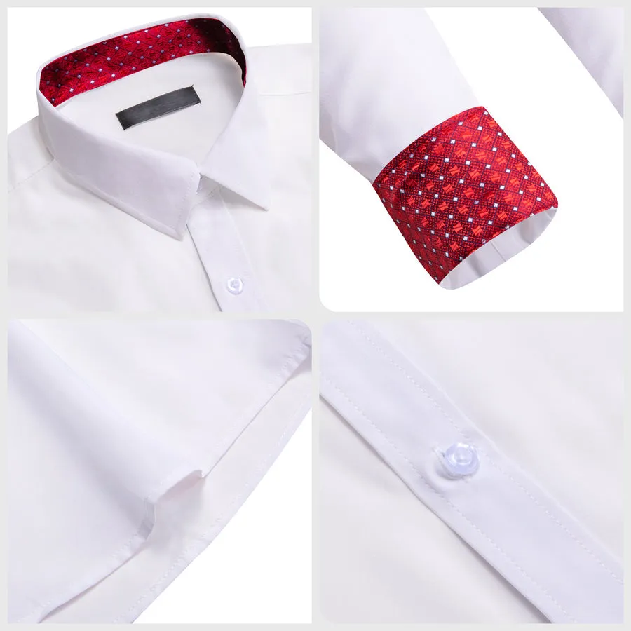 White Dress Shirt with Red & White Plaid Accent Trim