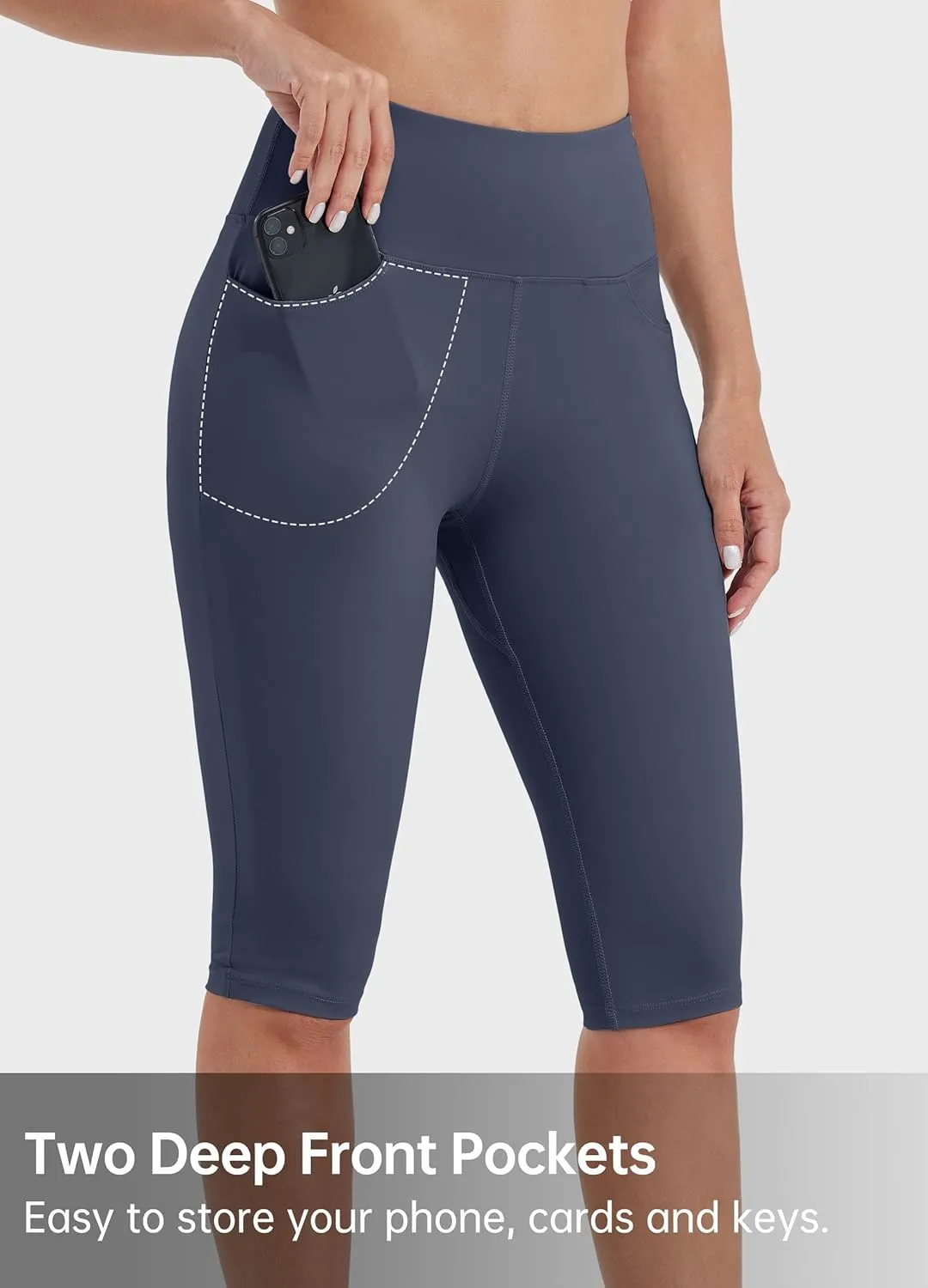 Willit Women's Knee Length Leggings Capri with Pockets High Waisted Exercise Capris Pants for Summer Yoga Workout